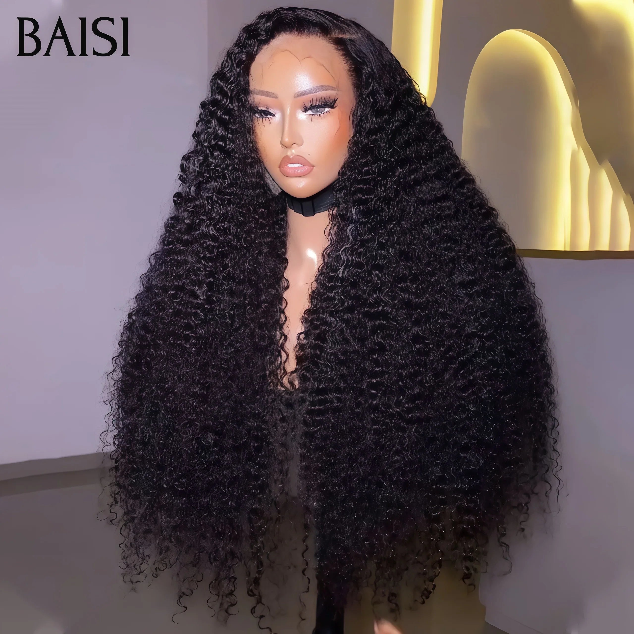 BAISI 13X4 lace frontal Perruques pour revendre long curly wave couleur NOIR en 100% vrais cheveux humains
