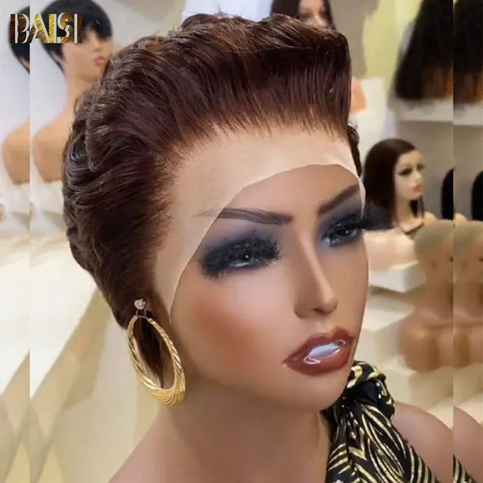 BAISI 13X4 lace Perruque Pixie vague En Couleur Marron 4# 59€ en 100% Cheveux Humains #996