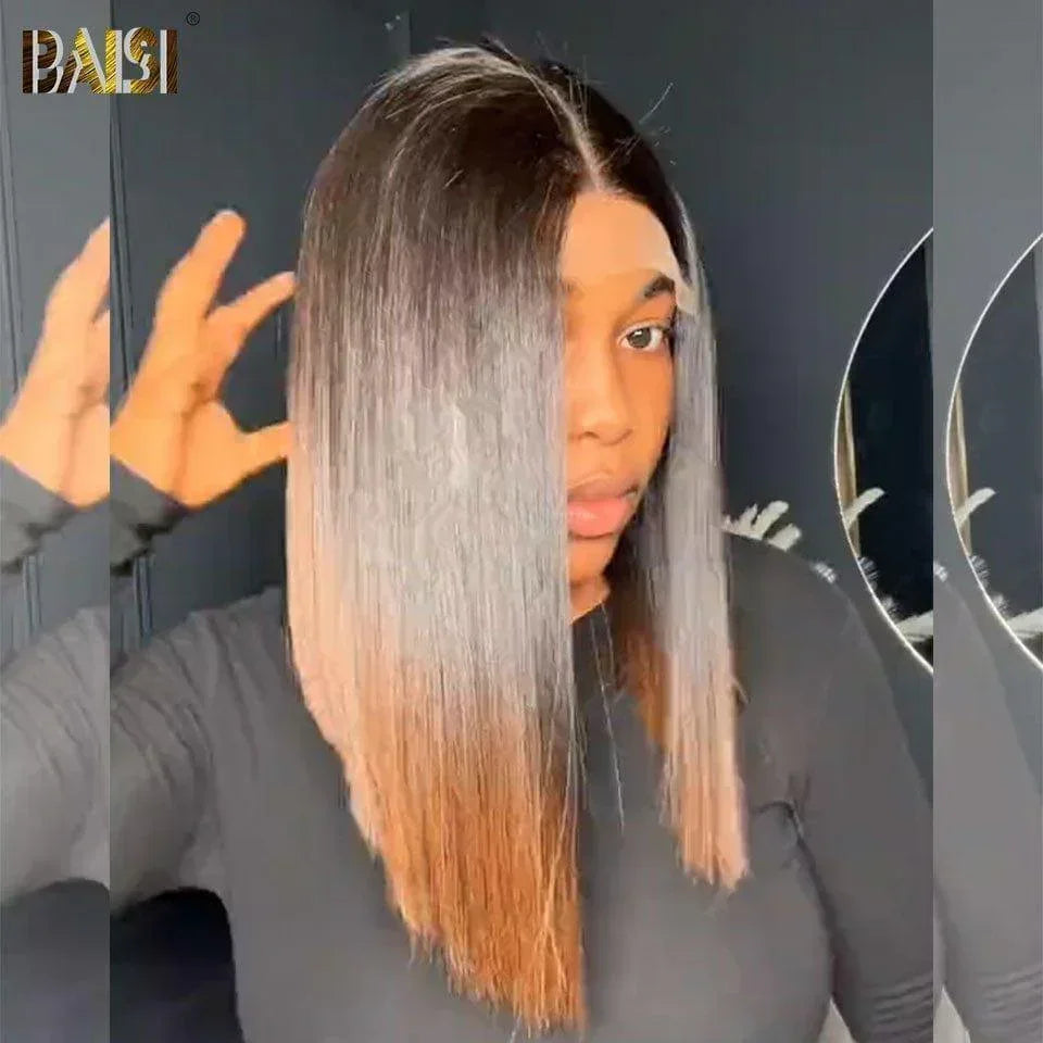 BAISI 13X4 Luxo Reto bob perucas na cor 1BT30 #14 polegadas OSSO RETO 250% densidade A1 Feito por cabelo duplo desenhado FR20