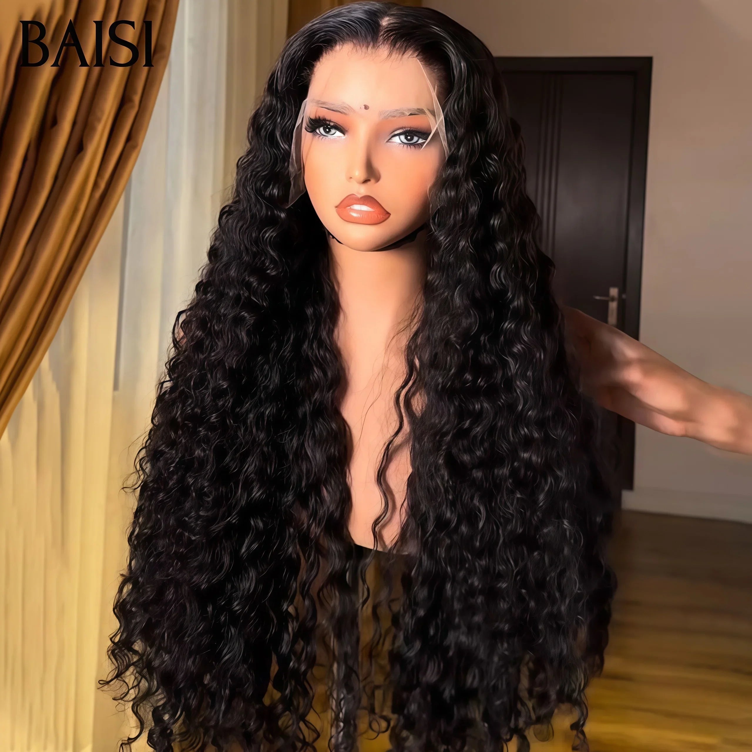 BAISI 13X4 lace frontal Perruques pour revendre long deep wave couleur NOIR en 100% vrais cheveux humains