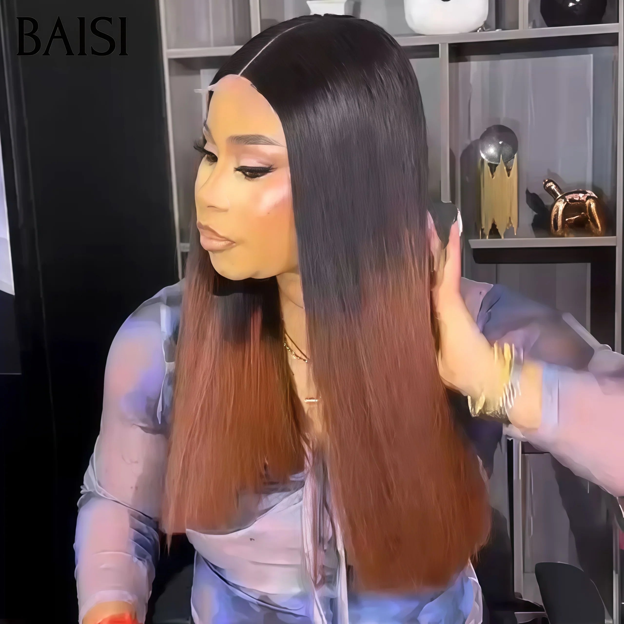 BAISI 2X6 perruque SDD BONE Straight Lisse Bob Haute Qualité en couleur Marron avec racine noir 1BT4# 250% Densité 100% Vietnam Hair