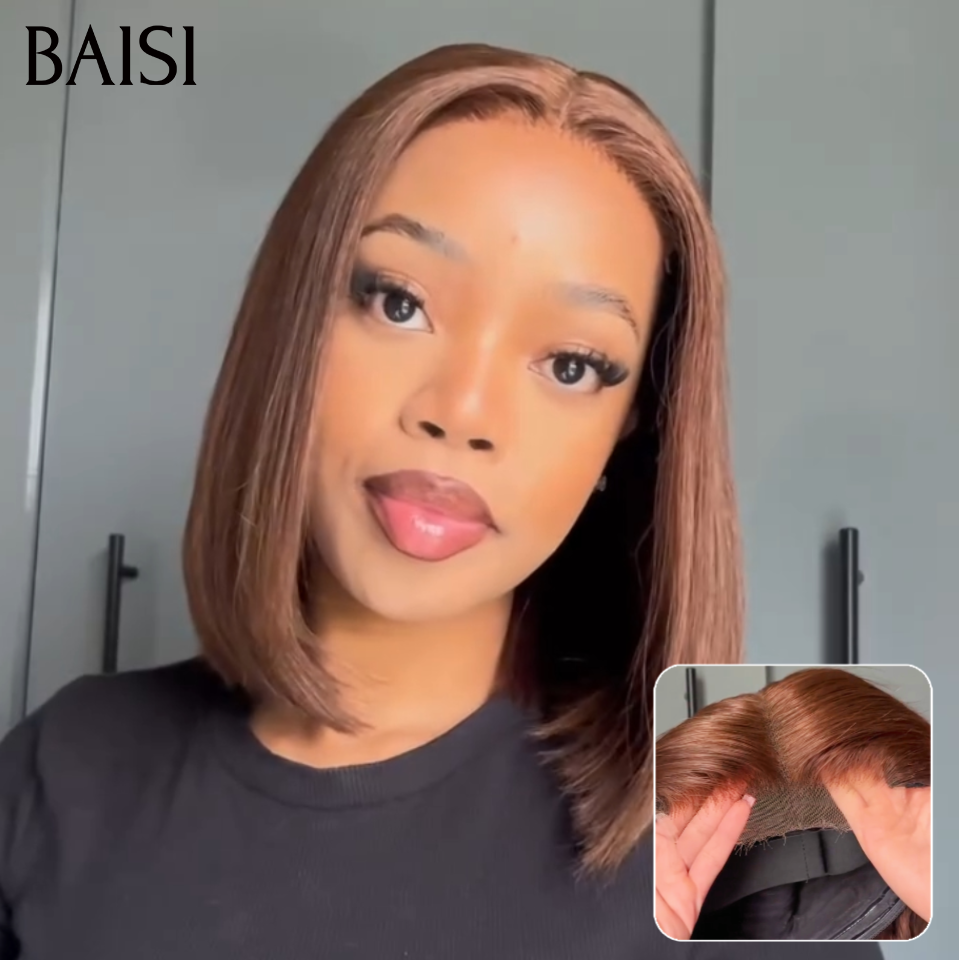 BAISI 1 Marron miel 30# 125€ ( 4*4 avec corde ) recommandé ou 3 Perruques Lisse bob pour revendre 200€ 2X6 lace 8 pouces en Couleur Bordeaux 99J# et Marron 4/27# et Miel 1BT30# 100% vrais cheveux humains FR38