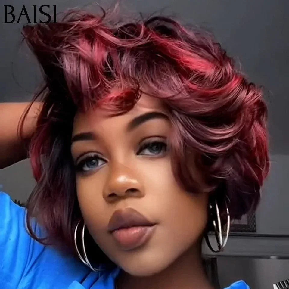 BAISI Perruque 13X4 lace Pixie En Couleur 99J# 99€ en 100% Cheveux Humains