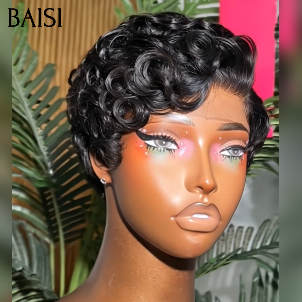 BAISI Promozione Curly Pixie 75€ 2 Parrucche bob Prezzo all'ingrosso 174€ Nero 100% capelli umani veri