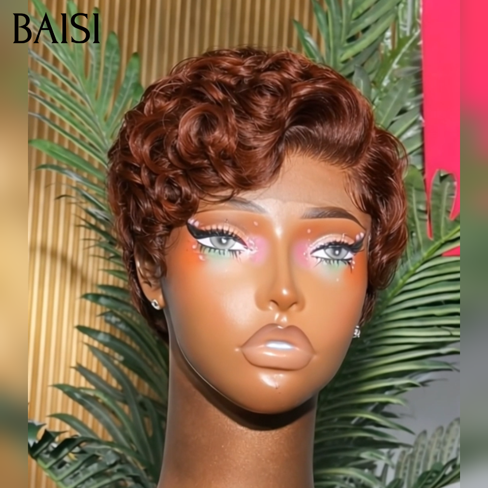 BAISI Promozione Curly Pixie 75€ 2 Parrucche bob Prezzo all'ingrosso 174€ Nero 100% capelli umani veri
