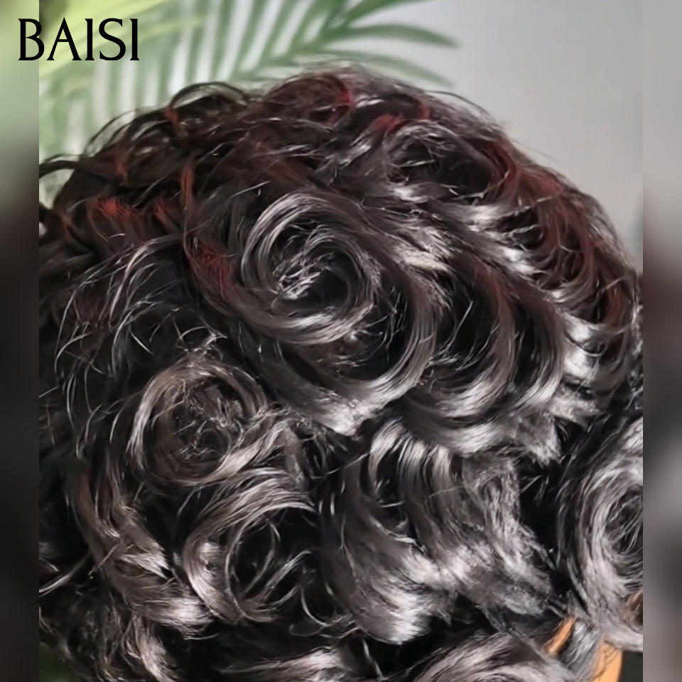 BAISI Promozione Curly Pixie 75€ 2 Parrucche bob Prezzo all'ingrosso 174€ Nero 100% capelli umani veri