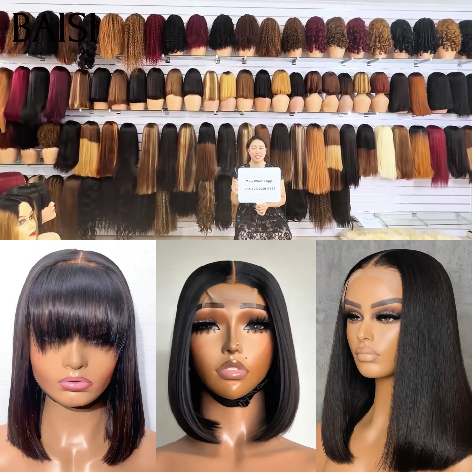 BAISI 3 perruques 100% Vietnam Hair bob Lisse Noir 8 ou 10 Pouces avec ou sans Frange Deja En France Facile à Porter Au Quotidien Très Bonne Qualité en 100% Cheveux Humains