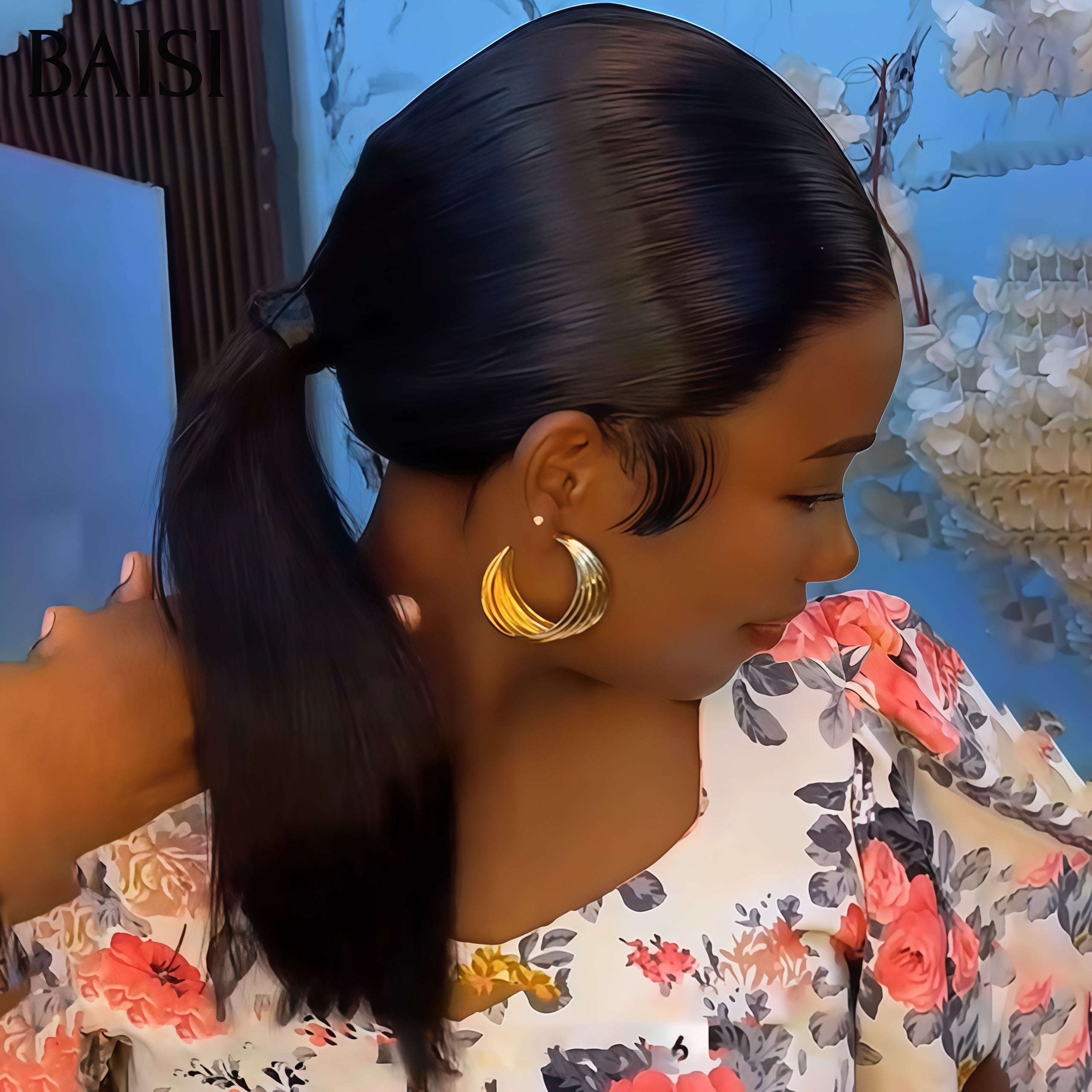 BAISI 13X4 lace frontale 12 Pouces lisse bob 98€ sans colle prête à porter simple et efficace en 100% Cheveux Humains