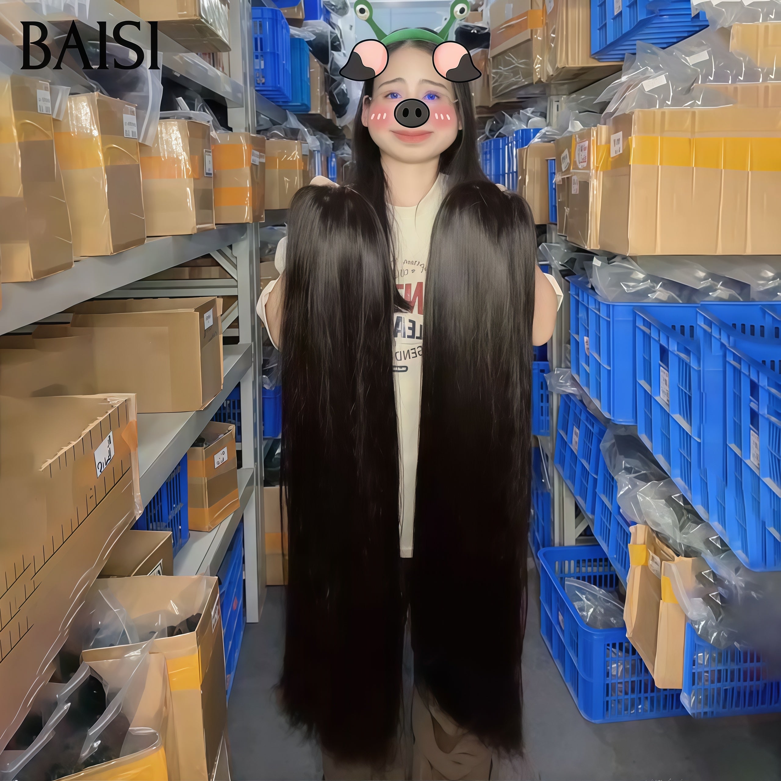 Perucas luxuosas onda ovo BAISI com franja feita por cabelo duplo desenhado com divisão média natural 300% de densidade