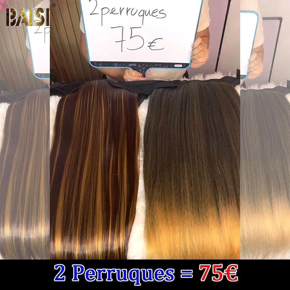 BAISI Lot De 2 Perruques 76€ prix Abordable sans colle sans lace facile à porter cheveux Synthetique B