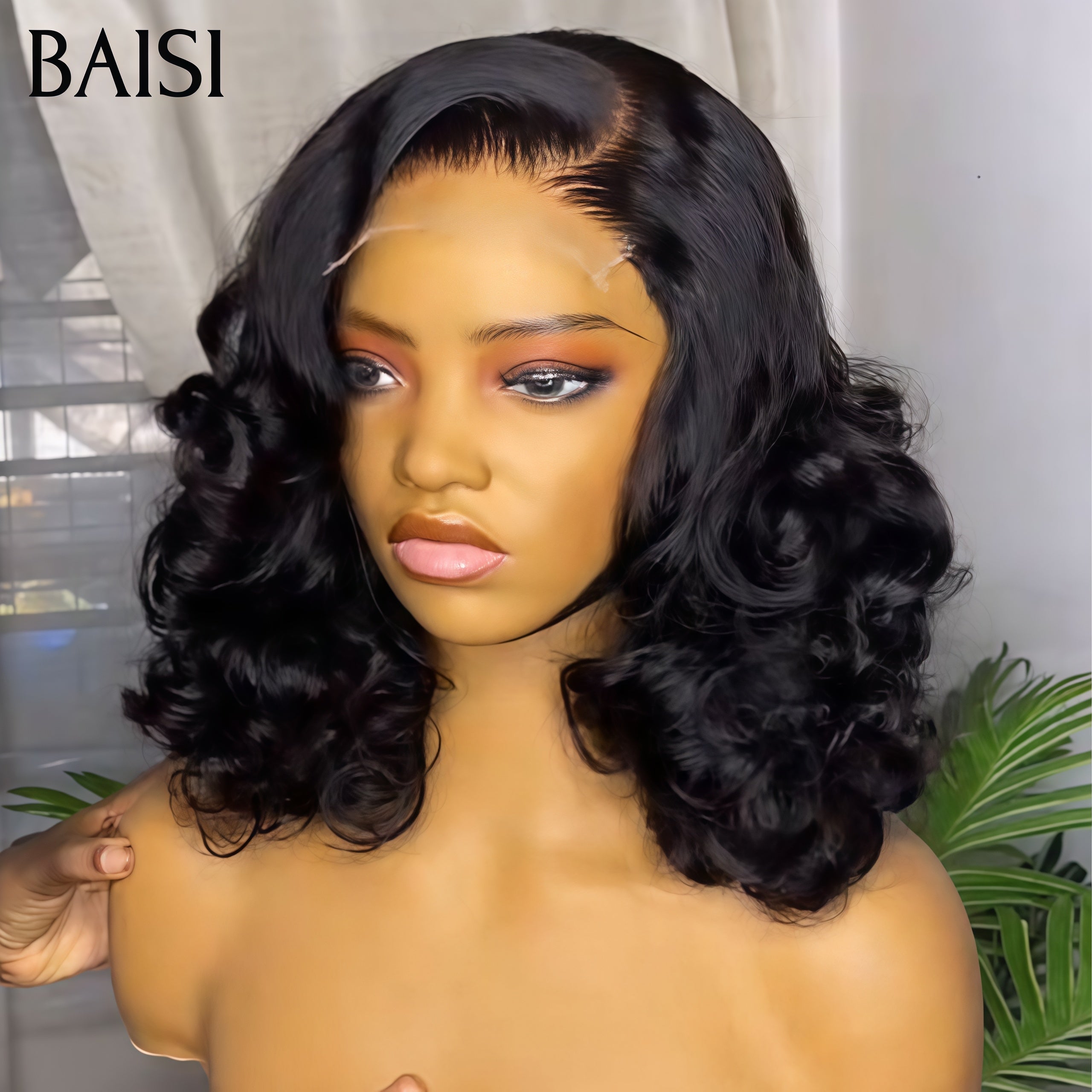 BAISI 13X4 lace frontal Perruque Bouclée Egg Wave Bob noir 12 Pouces 99€ Moitié Prix en 100% Cheveux Humains