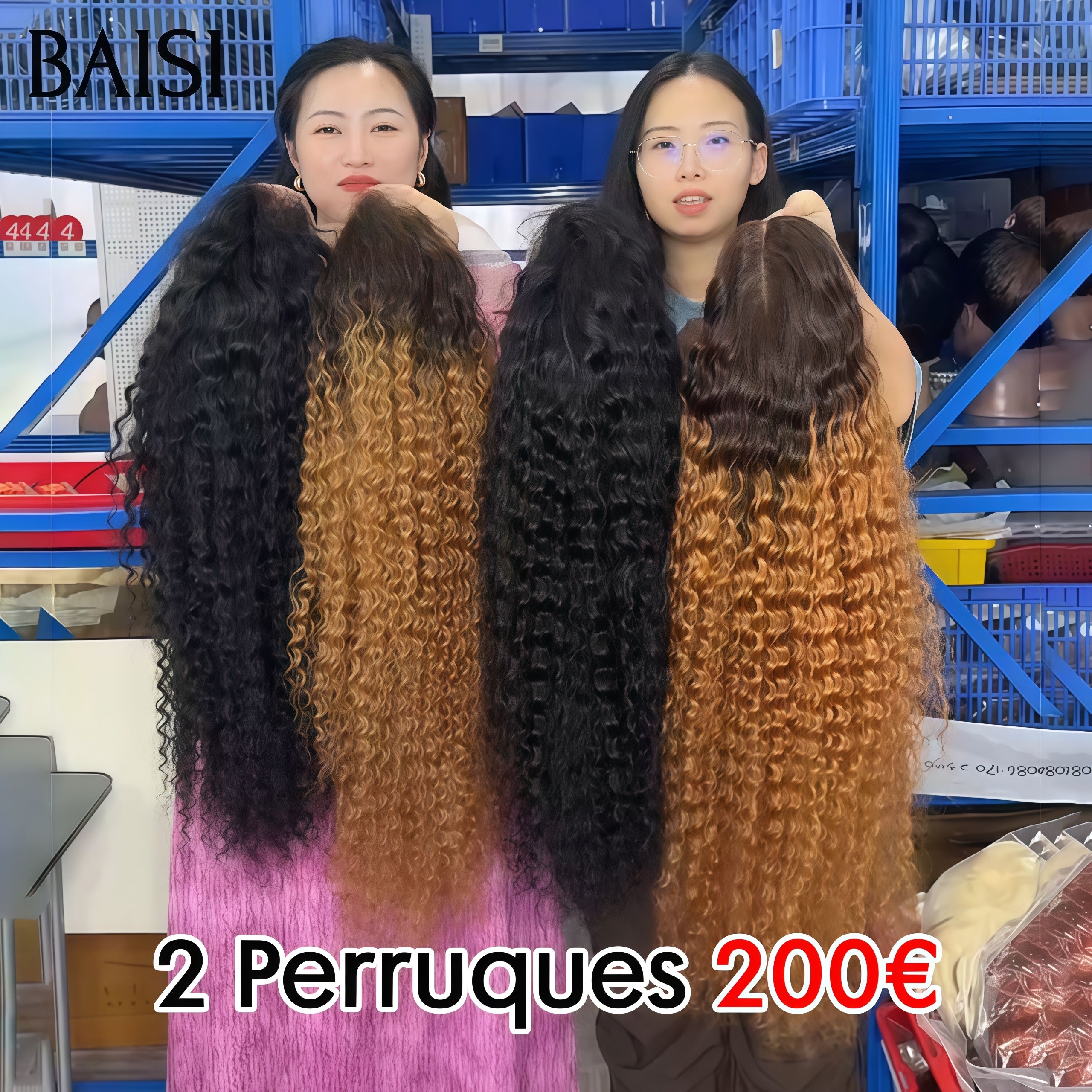 BAISI 2 Perruques 200€ 13X4 lace frontal deep wave en couleur marron et NOIR 24 Pouces 100% vrais cheveux humains