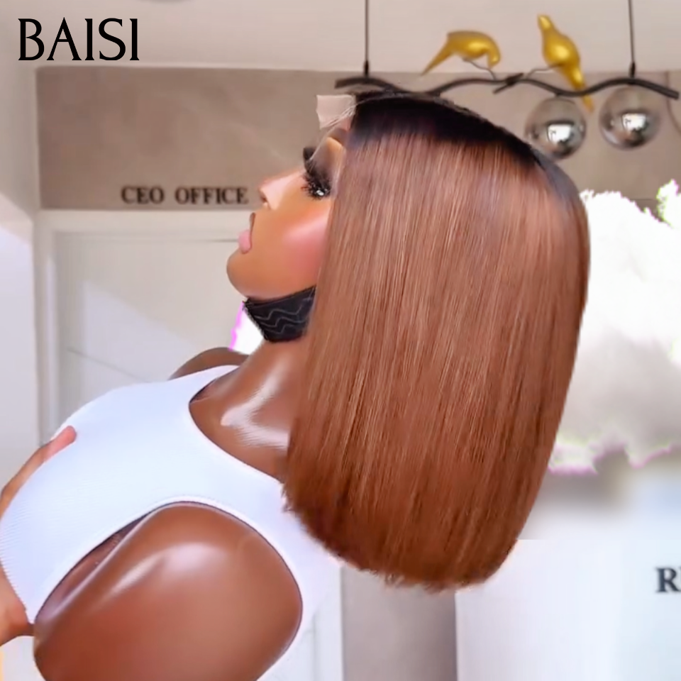 BAISI 2x6 Lace Perruque BOB 100% Vietnam Hair Lisse Coupe Carrée Moitié Prix en couleur Noir et marron 1BT4# en 100% cheveux humains MP50