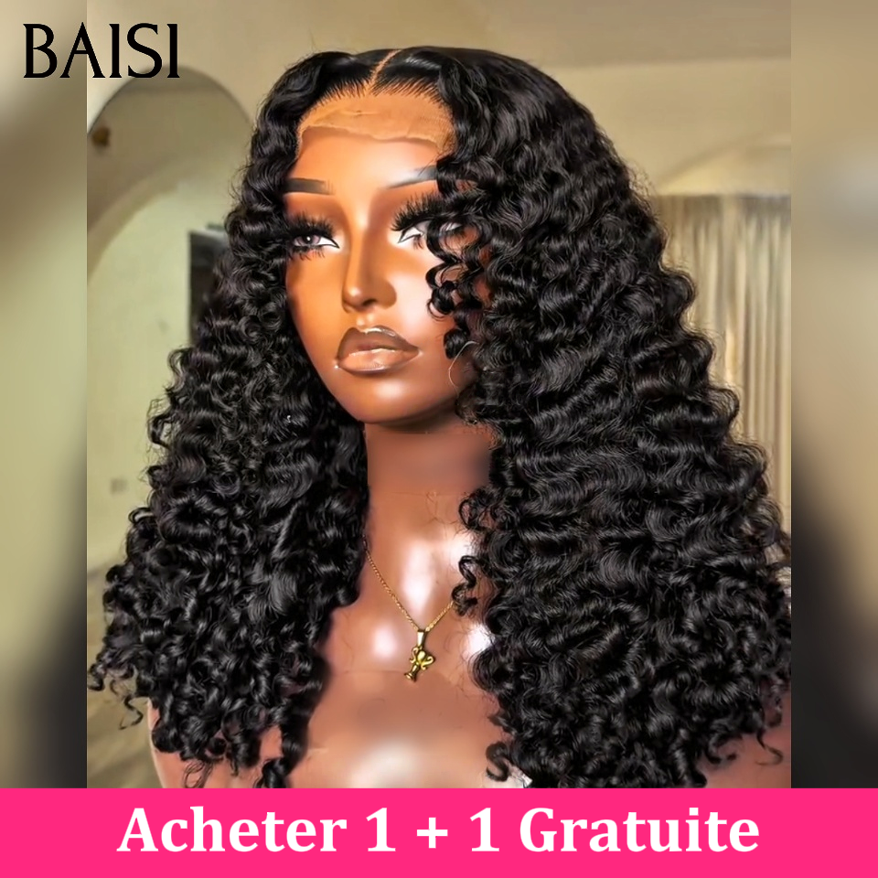 BAISI Acheter 30 pouce + 1 Gratuite ou Acheter 22 pouce + 1 Gratuite ou Acheter 16 pouce + 1 Gratuite sans colle sans lace facile à porter vrais cheveux humain
