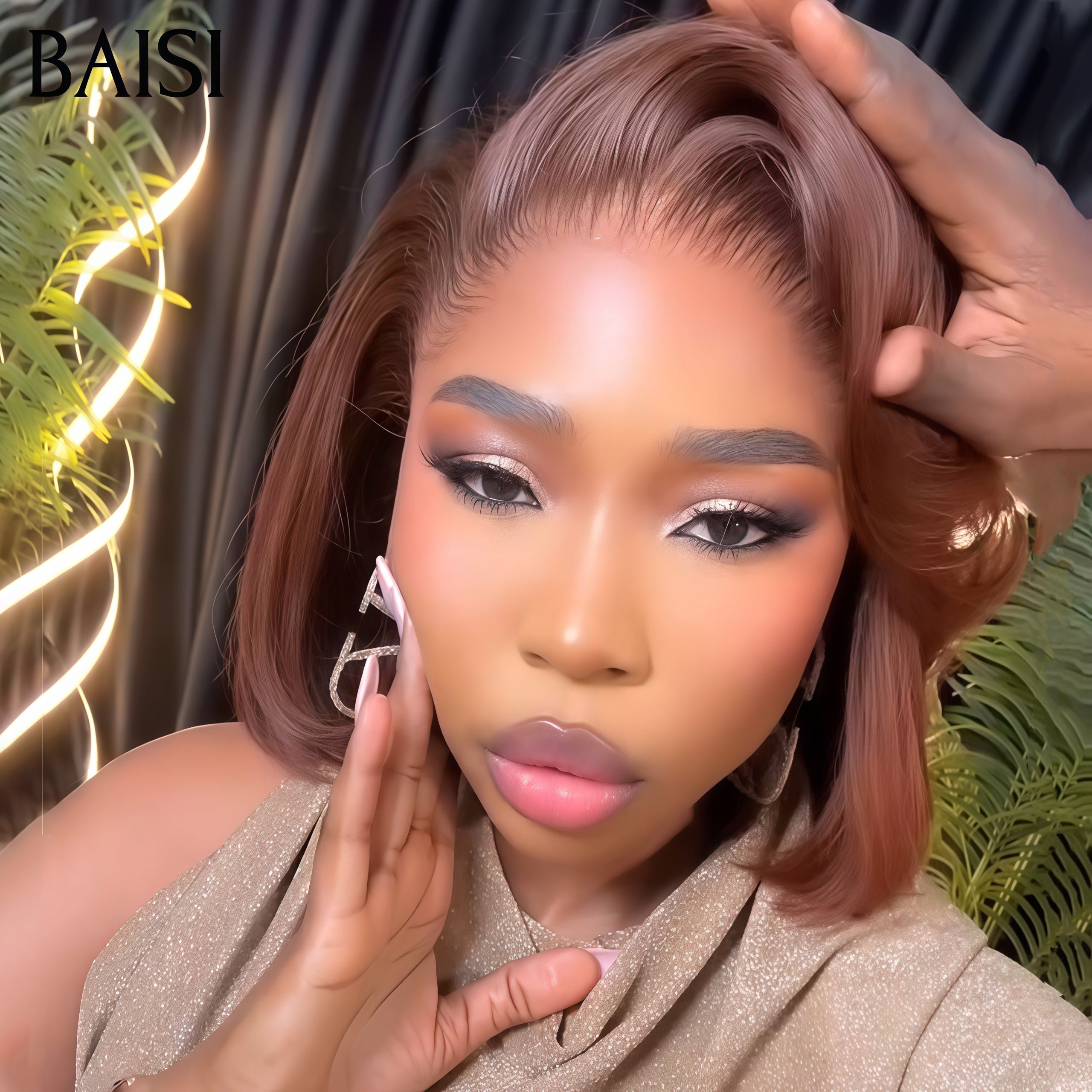 BAISI 13X4 lace frontal Perruque Bob Lisse En Marron #4 sans colle Pré-plucked Pas Besoin de Colle en 100% Raw Hair Lace déjà couper