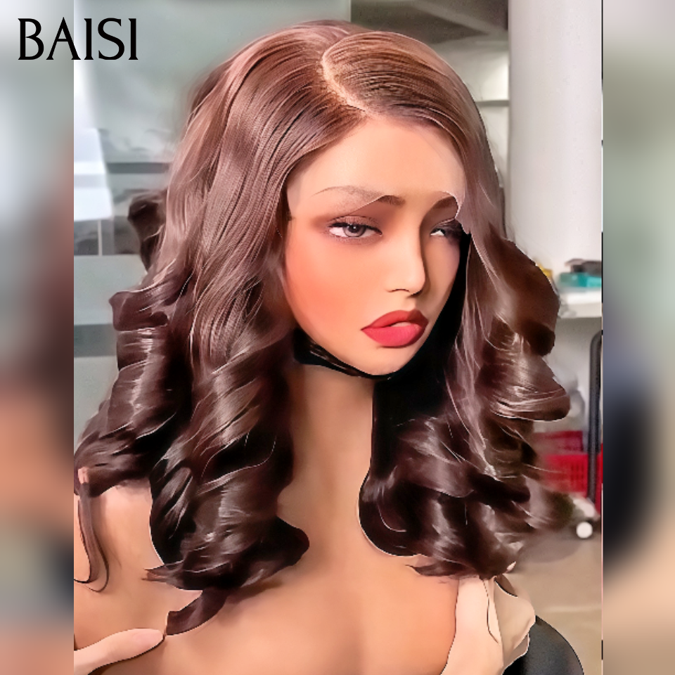 BAISI Gagnez 2 au Prix de 1 perruque egg wave marron 14pouce 4*4 ou body wave noir 22 pouce 13*4 ou frange lisse 16 pouce sans colle toutes 100% Cheveux Humains spéciale en promotion aujourd'hui