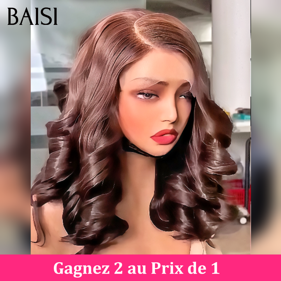 BAISI Gagnez 2 au Prix de 1 perruque egg wave marron 14pouce 4*4 ou body wave noir 22 pouce 13*4 ou frange lisse 16 pouce sans colle toutes 100% Cheveux Humains spéciale en promotion aujourd'hui
