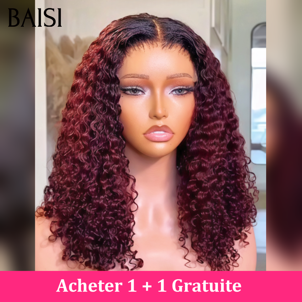 BAISI Achetez 1 + 1 Gratuite aujourd'hui Moitié prix lisse frange cheveux vietnamiens 8 pouce ou curly wave bordeaux frontale 14 pouces ou body wave frontale 22 Pouces 100% Cheveux brésiliens