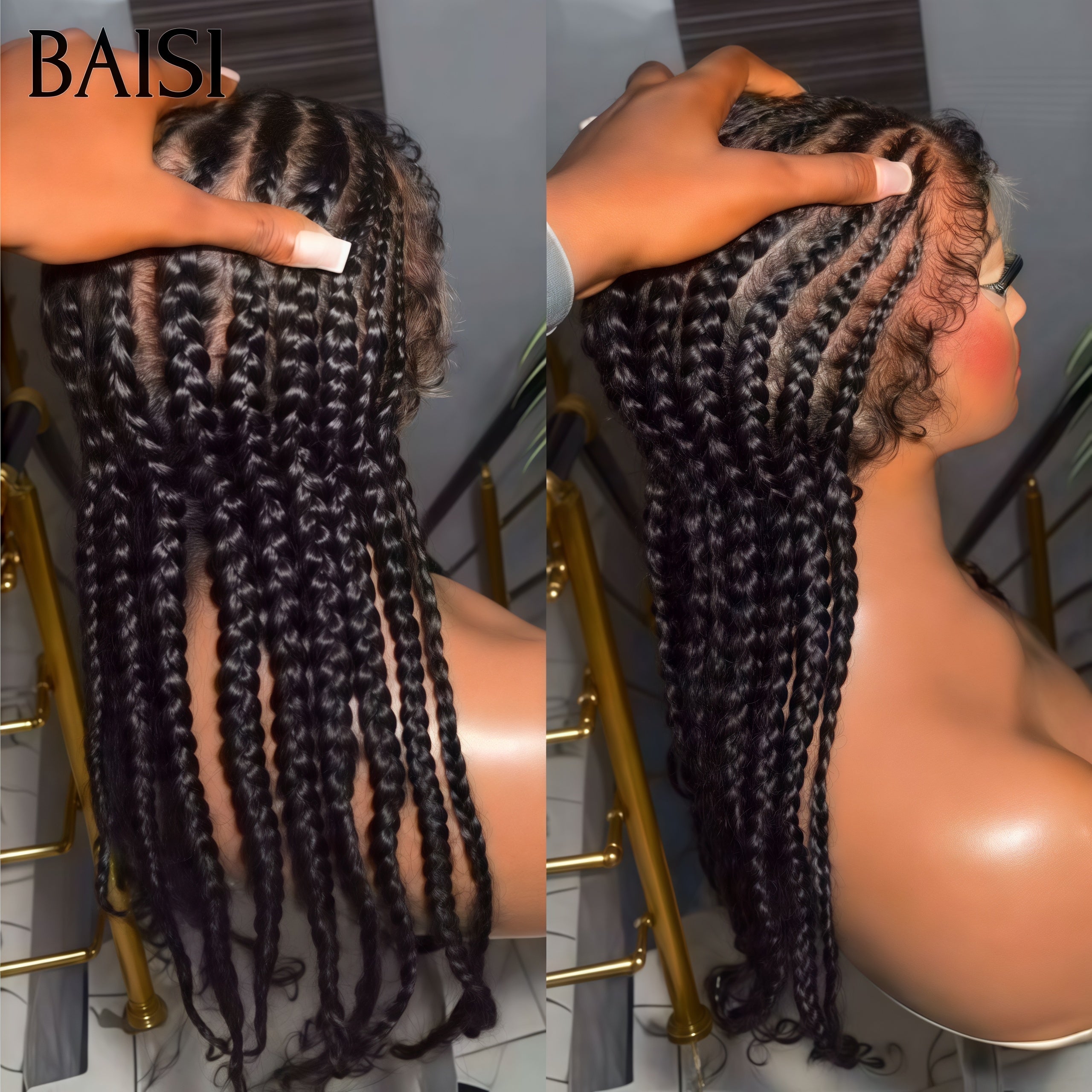 BAISI Perruque Full Lace 159€ 100% Cheveux Naturels perruque Petite natte NOIR 100% cheveux humains