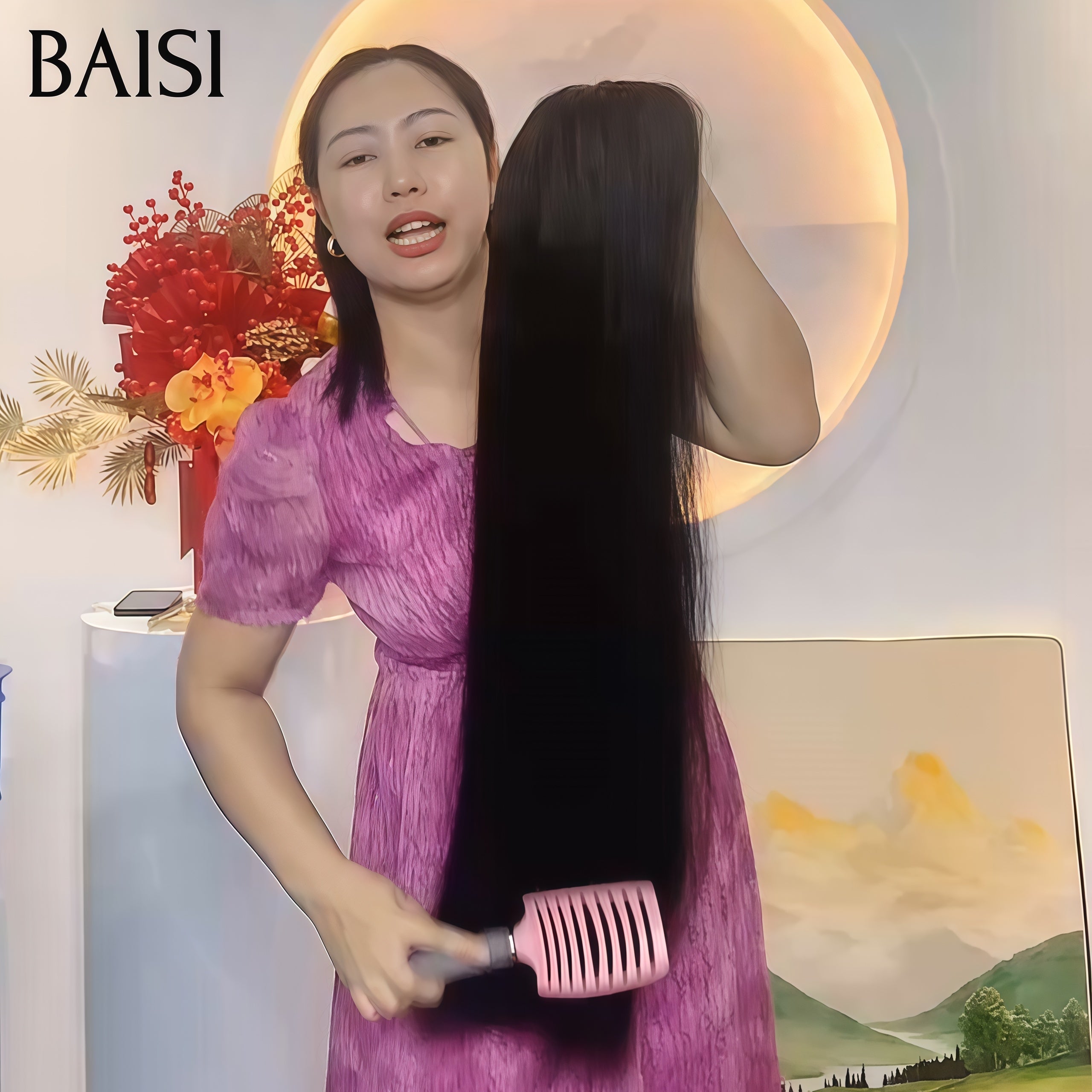 Perucas luxuosas onda ovo BAISI com franja feita por cabelo duplo desenhado com divisão média natural 300% de densidade