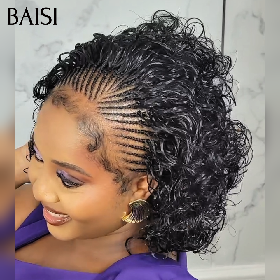 BAISI Full Lace Perruque Water Wave Noir Dentelle Pleine Contre Chaleur avec Nattes Coiffure Deja Faite 169€ Rendue 100% Identique A la Photo en 100% en cheveux humains