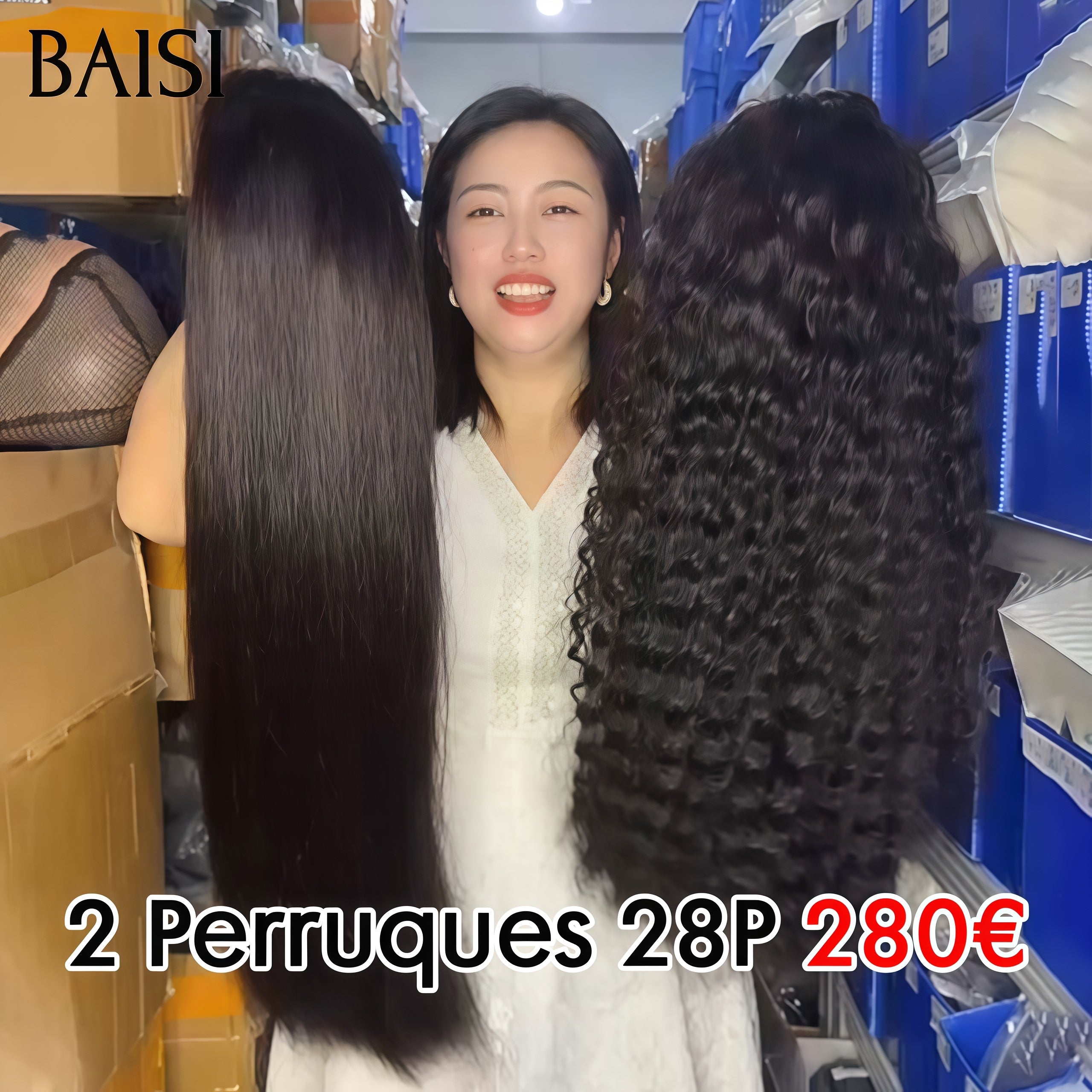 BAISI-Set mit 2 PROMOTION-Perücken aus 100 % echtem Menschenhaar 164 € UND 120 € (kein Code erforderlich)