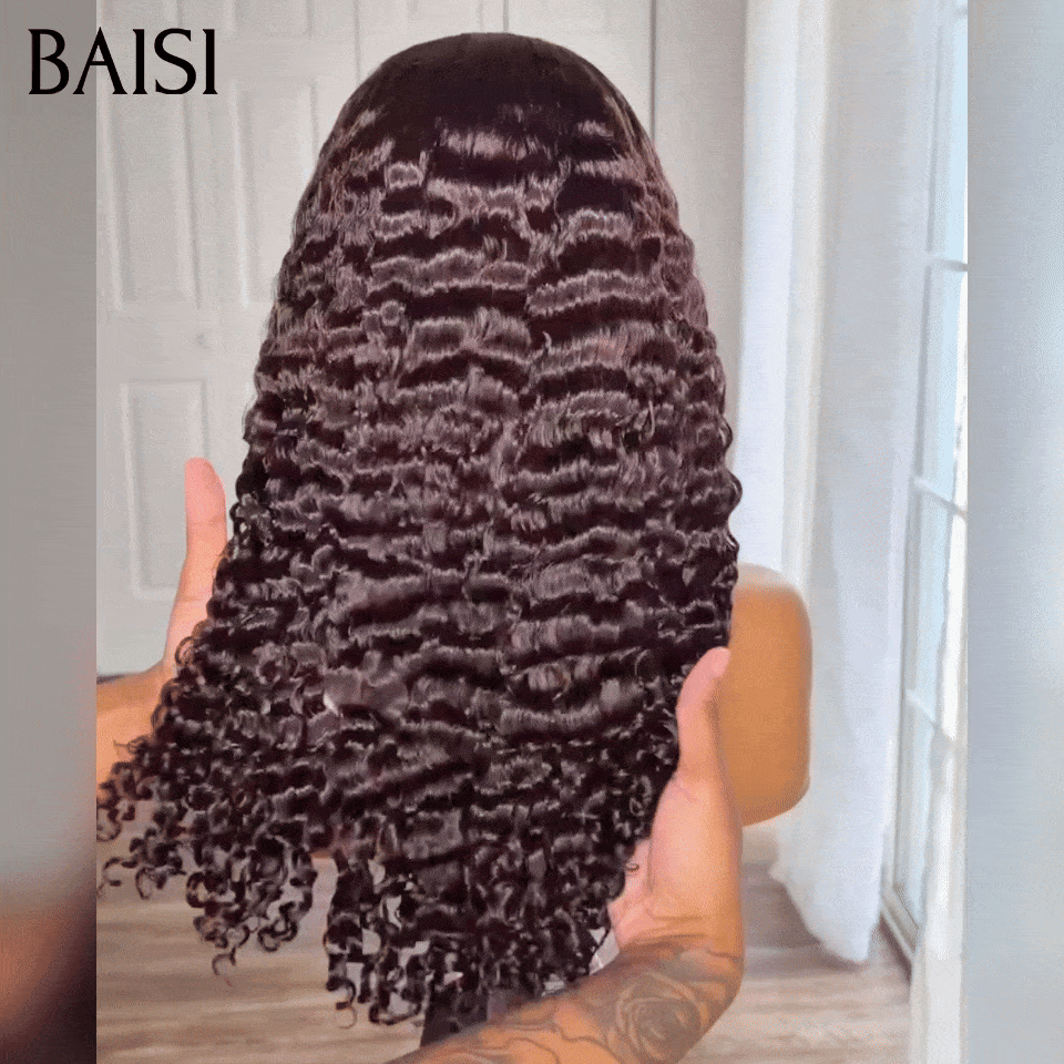 BAISI 5x5 Lace Perruque Curly Burmese Noire Sans Colle 18Pouces à 24Pouces Lace Deja Coupé La Classe au Quotidien en 100% Cheveux Humains