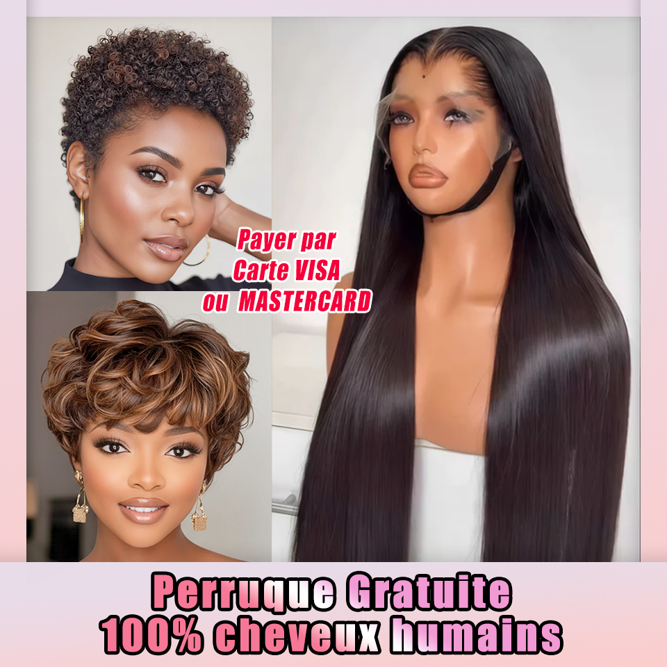 Gagnez 1 perruque gratuite 100% cheveux humains valide aujourd'hui seulement > 180€ GIFT