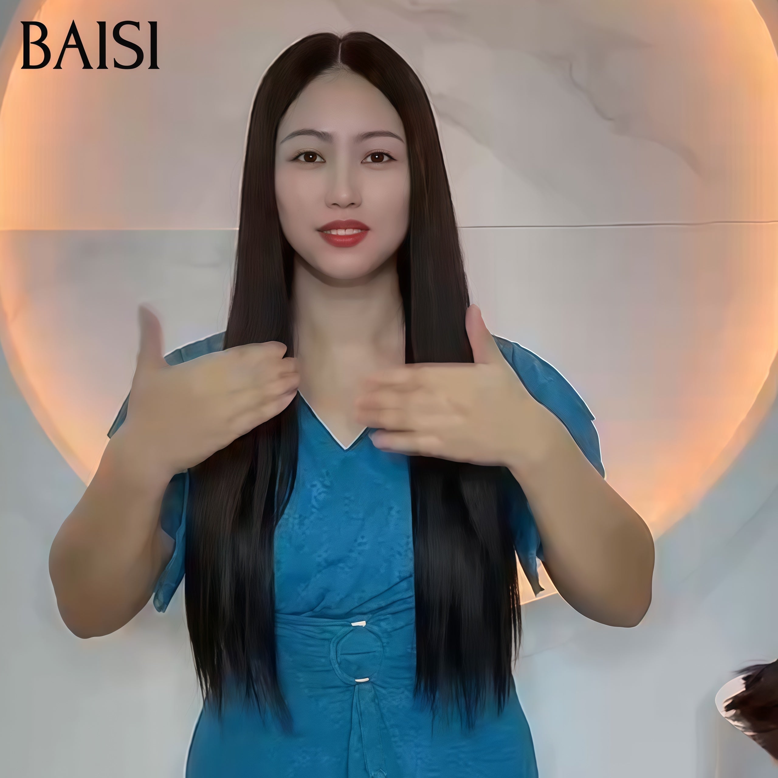 Pelucas BAISI de lujo con ondas de huevo con flequillo hechas con cabello doble dibujado con raya media Natural 300% de densidad