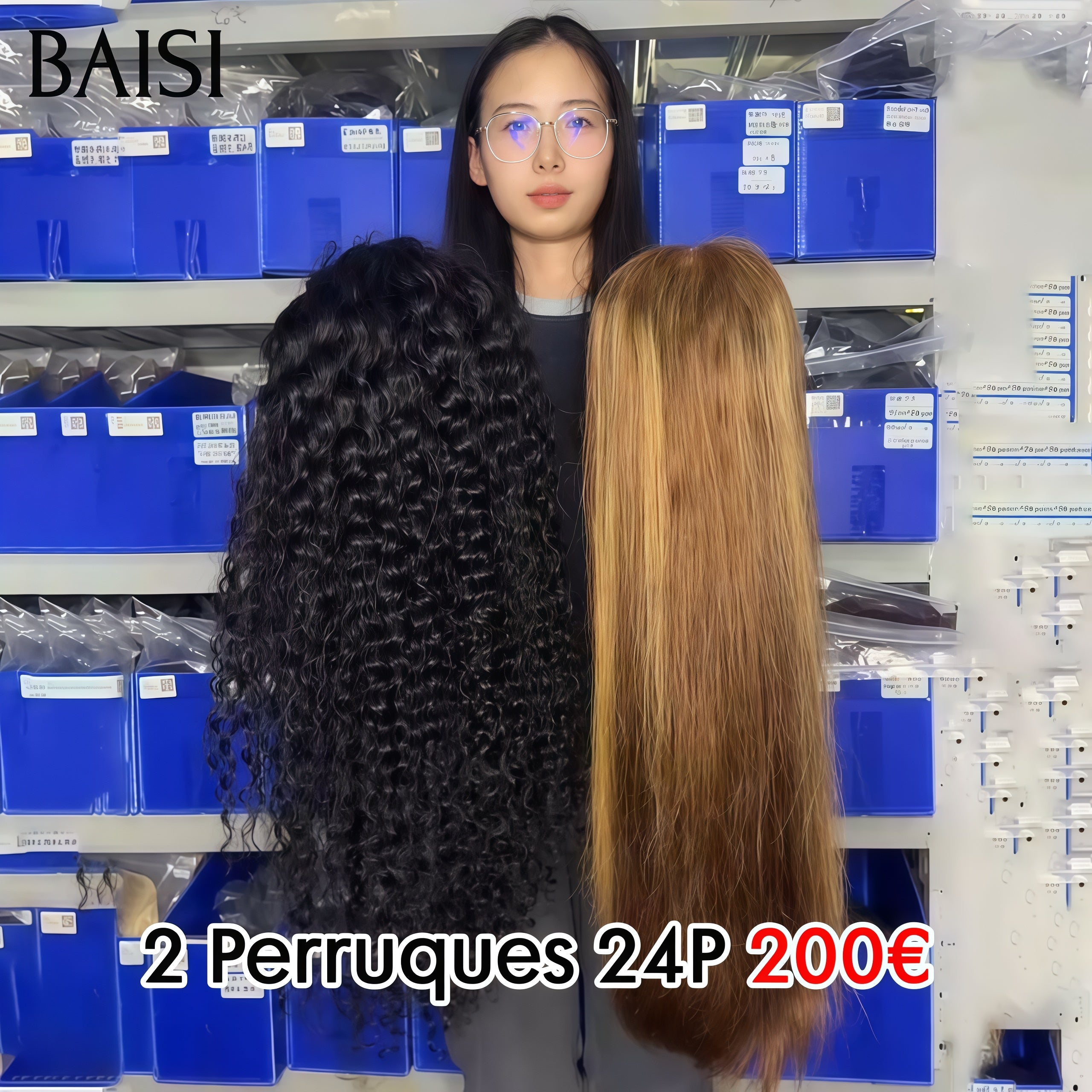 BAISI Lot de 2 perruques Flash Offer PROMOTION 200€ Vente en gros 13X4 lace frontal 24 Pouces 100% vrais cheveux humains VIP100