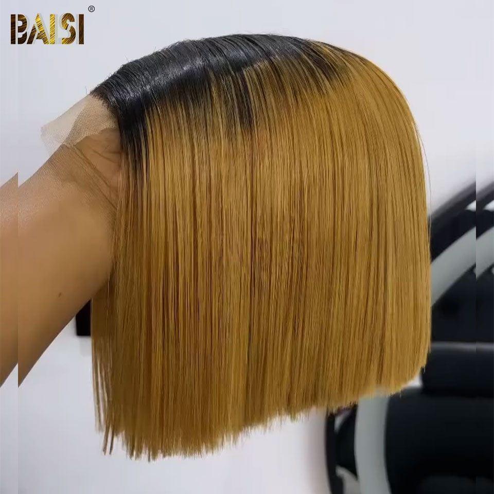 BAISI 2X6 Perruques de Luxe Lisse bob en couleur 1BT27# 8 pouces BONE STRAIGHT 250% densite A1 Fabriquées par les cheveux double drawn