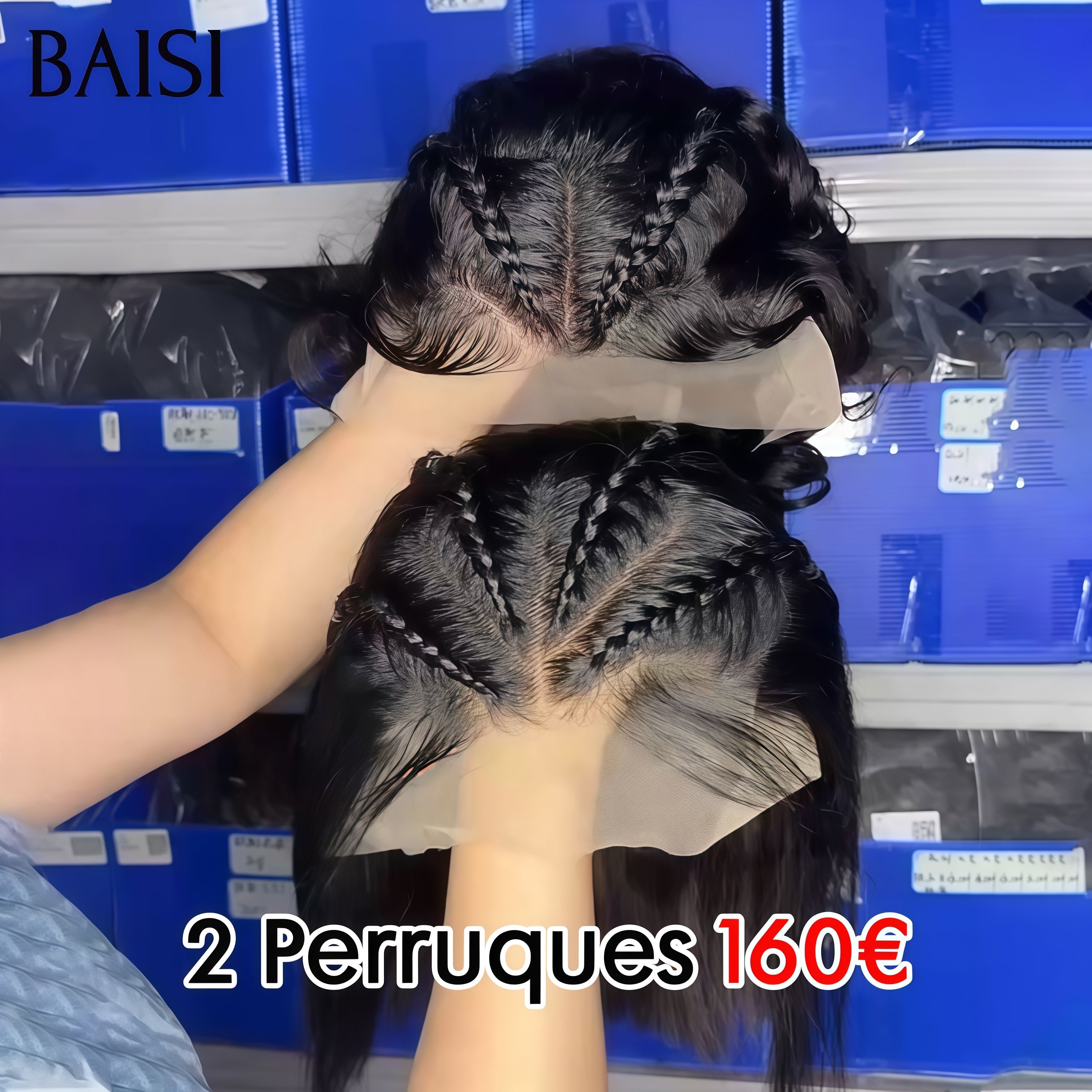 BAISI 2 perruques 160€ 13X4 lace frontal perruque bouclé wave et Lisse 12 Pouces Petite natte frisé identique à la photo NOIR 100% cheveux humains FR38