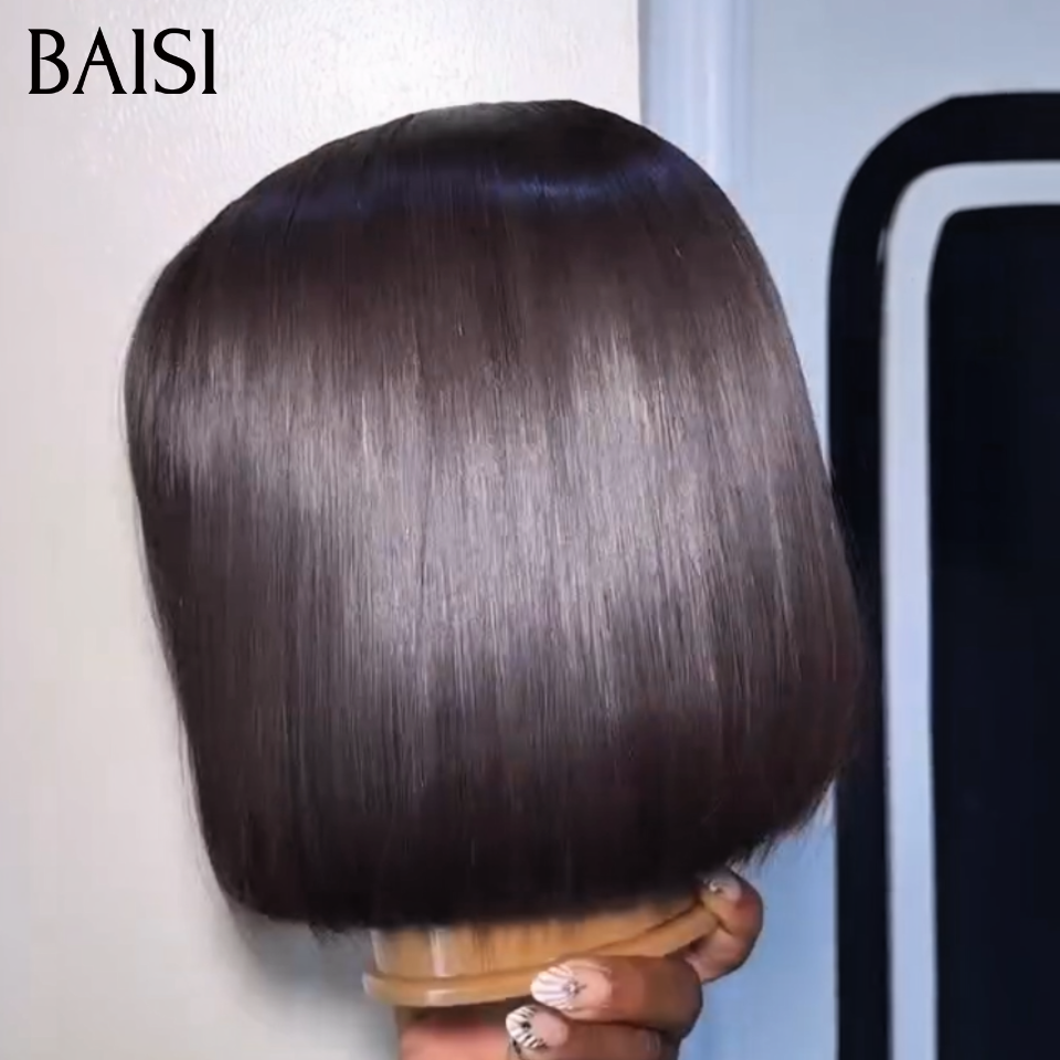 BAISI Perruque Bob Noir Lisse Avec Frange 8 Pouces 75€ Ou 4X4 lace Perruque Bob Lisse Sans Frange 8 Pouces En couleur noir PROMO 60€ Deja en France 100% Cheveux Humains BS65