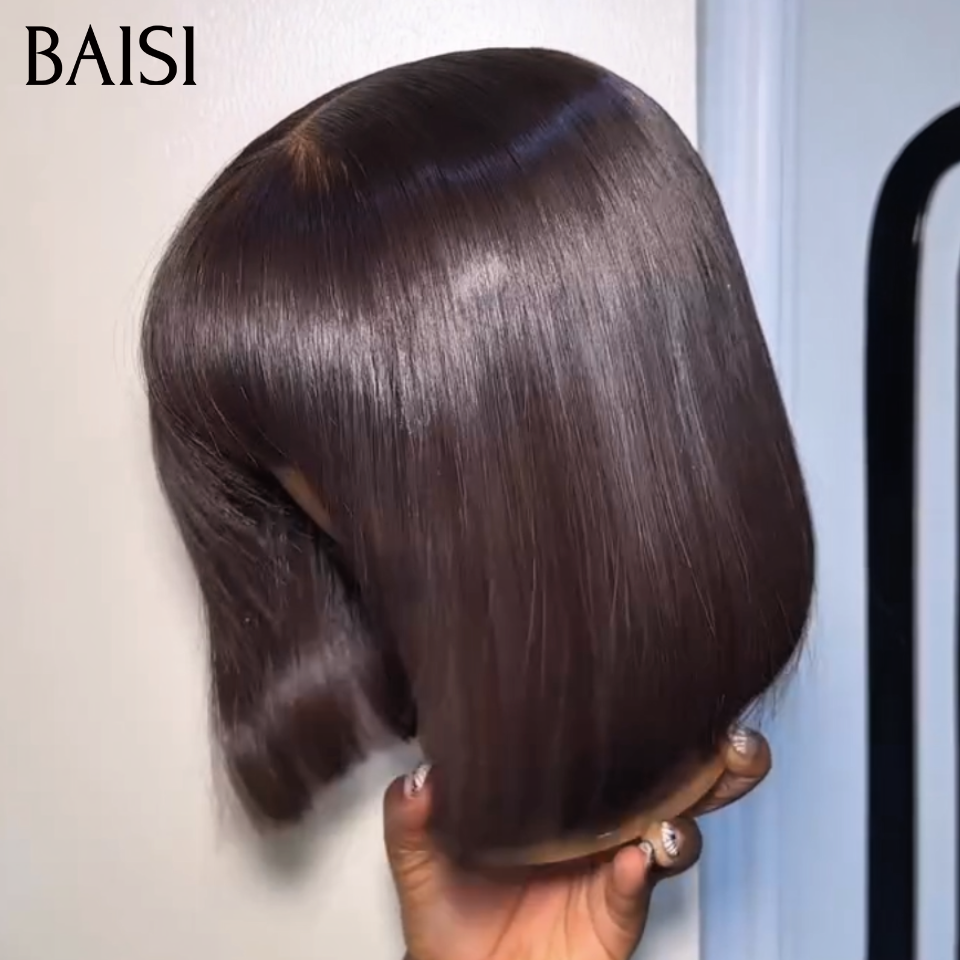 BAISI Perruque Bob Noir Lisse Avec Frange 8 Pouces 75€ Ou 4X4 lace Perruque Bob Lisse Sans Frange 8 Pouces En couleur noir PROMO 60€ Deja en France 100% Cheveux Humains BS65