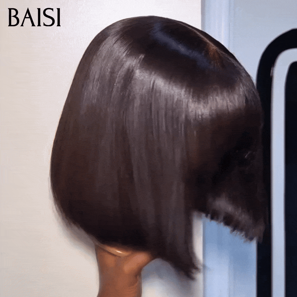 BAISI Perruque Bob Noir Lisse Avec Frange 8 Pouces 75€ Ou 4X4 lace Perruque Bob Lisse Sans Frange 8 Pouces En couleur noir PROMO 60€ Deja en France 100% Cheveux Humains BS65