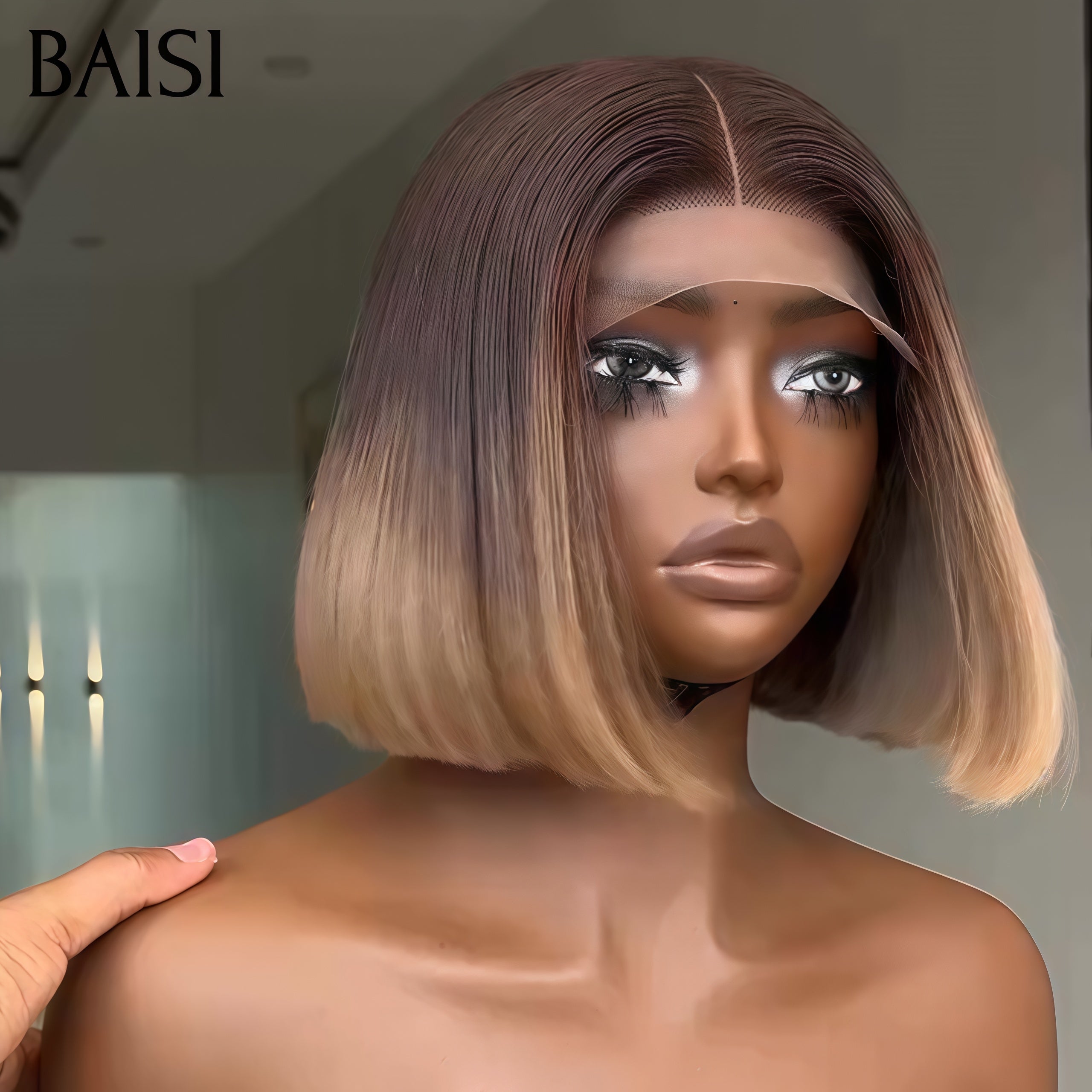 BAISI 13x4 Glueless Curly Bob Wig in Black 8-14 Inch Lace Front Easy to Wear 100% Human Hair