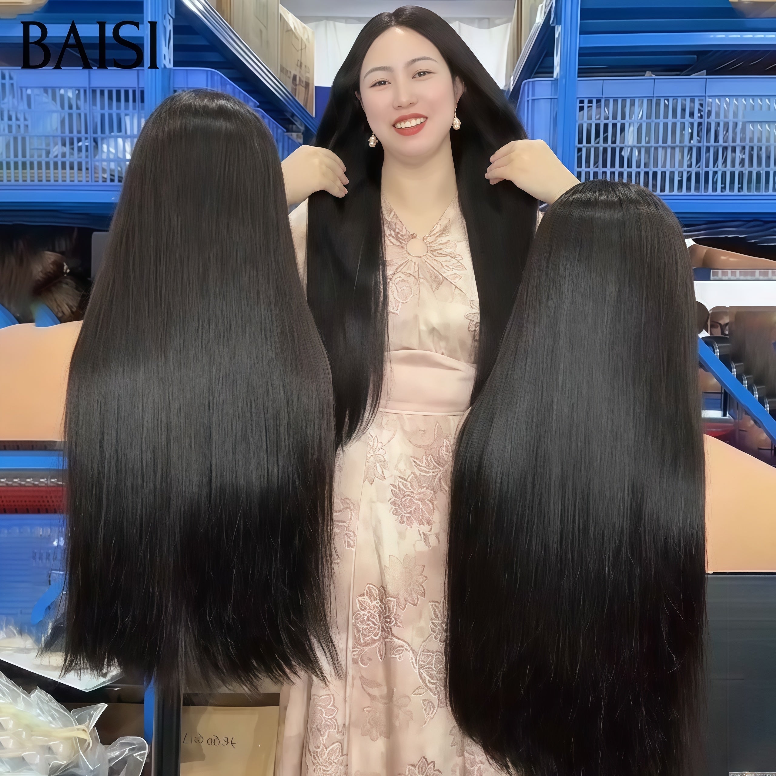 Pelucas BAISI de lujo con ondas de huevo con flequillo hechas con cabello doble dibujado con raya media Natural 300% de densidad