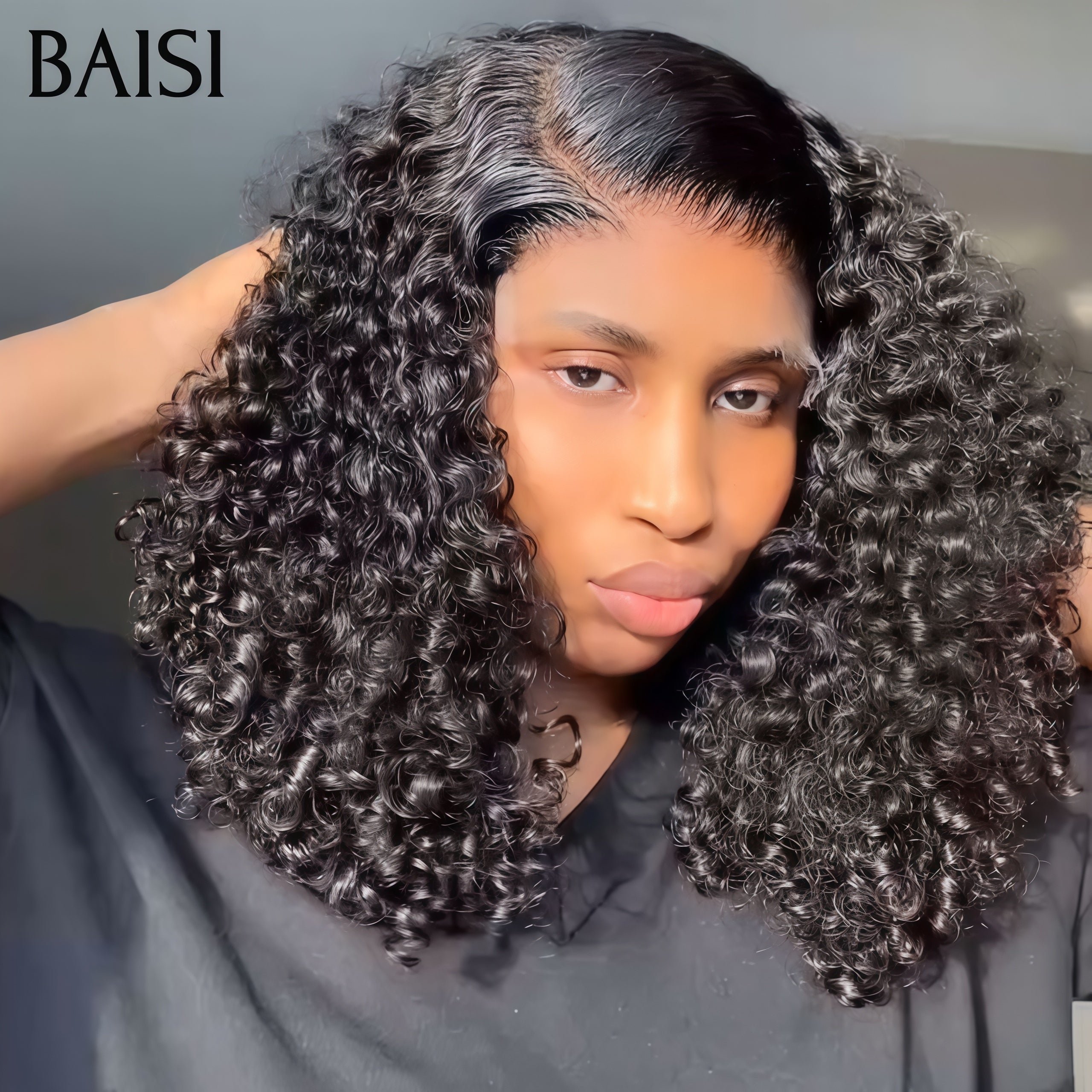 BAISI Perruques 4x4 Lace closure Perruque 250%densité water wave NOIR en France 100% Cheveux Humains BS30