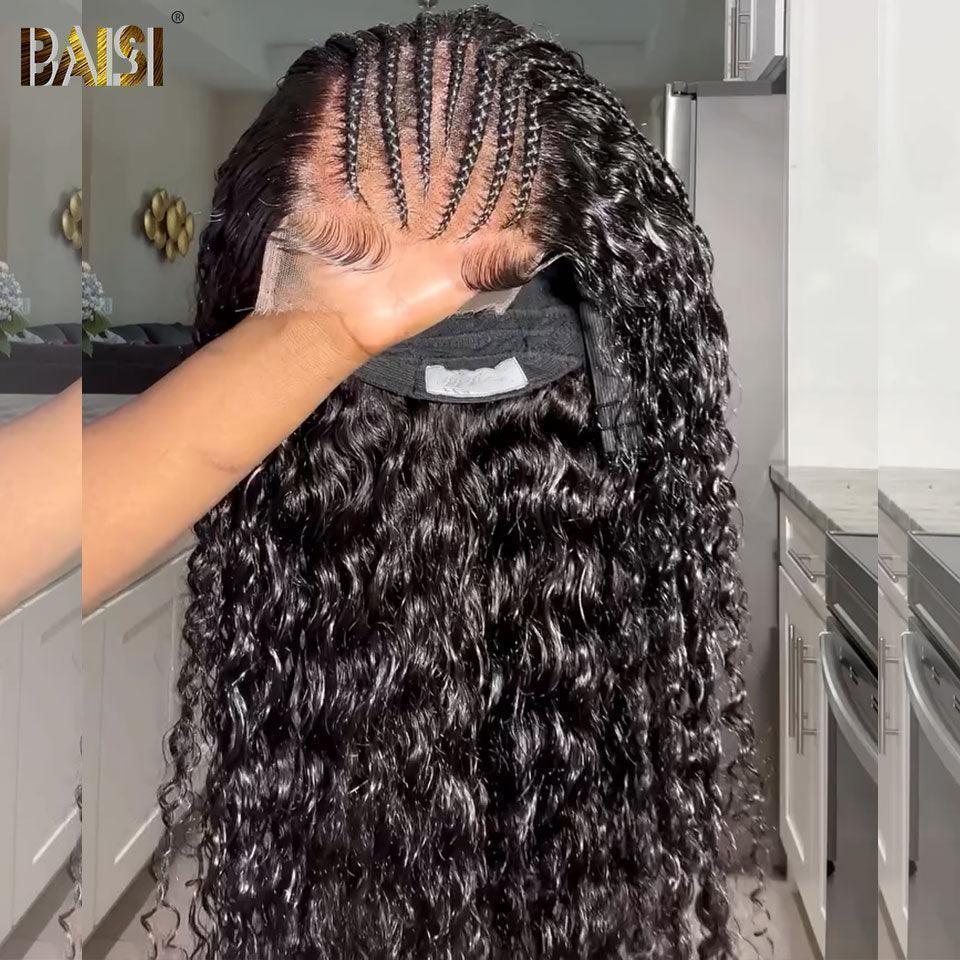 BAISI HD Lace 6X6 Perruque avec natte devant water wave 22 pouces en Cheveux Humains Avec Les Baby Hair Trop Naturelle 250% densité