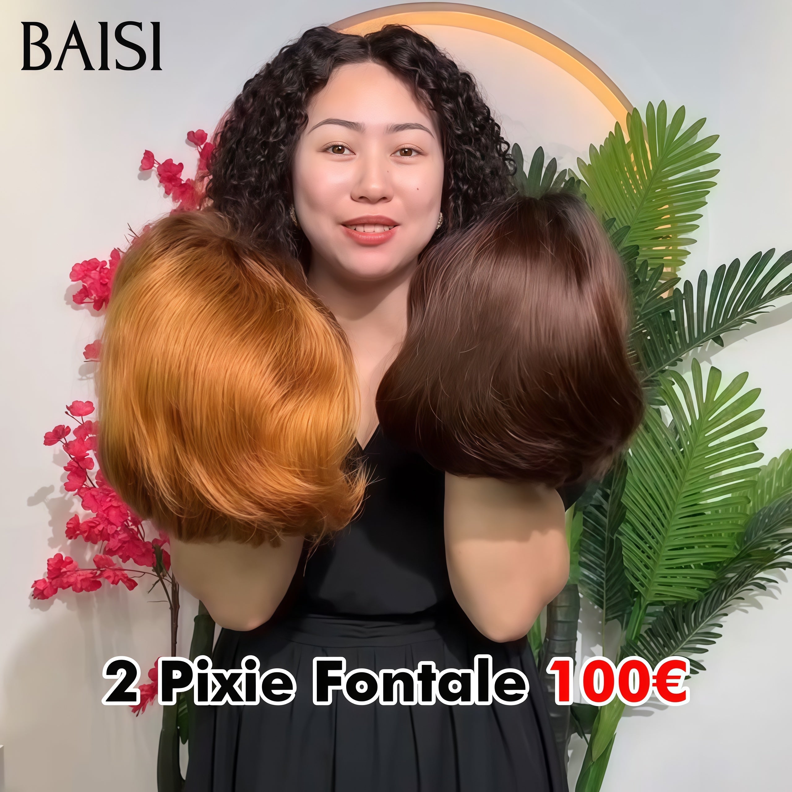 BAISI PROMOTION 100€ 2 perruques pixie 13X4 lace frontal Marron 1BT4# et Miel 4T30# 100% vrais cheveux humains