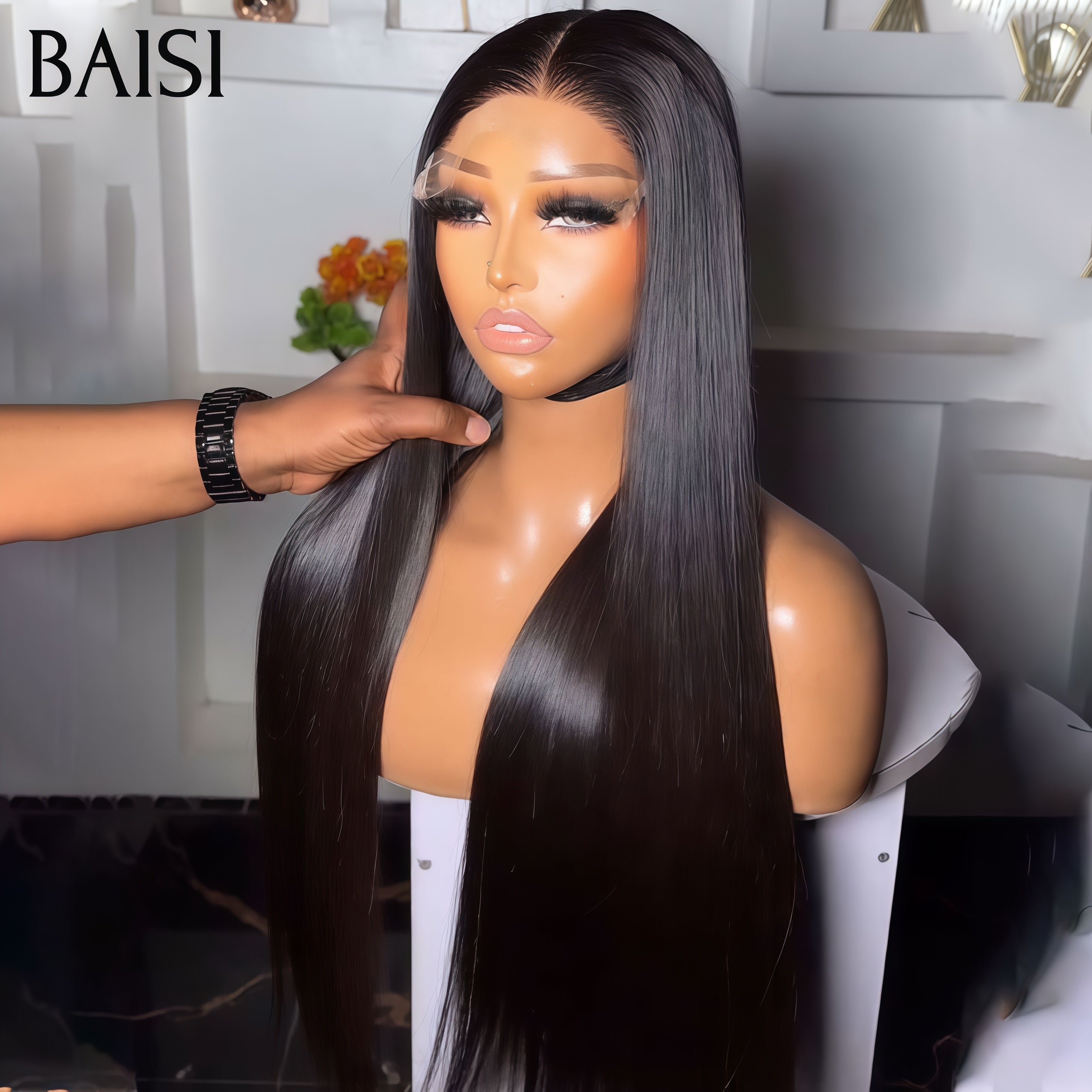 BAISI Offre spéciale 4X4 lace Closure Perruques pour revendre Lisse NOIR 32 pouces 219€en 100% vrais cheveux humains