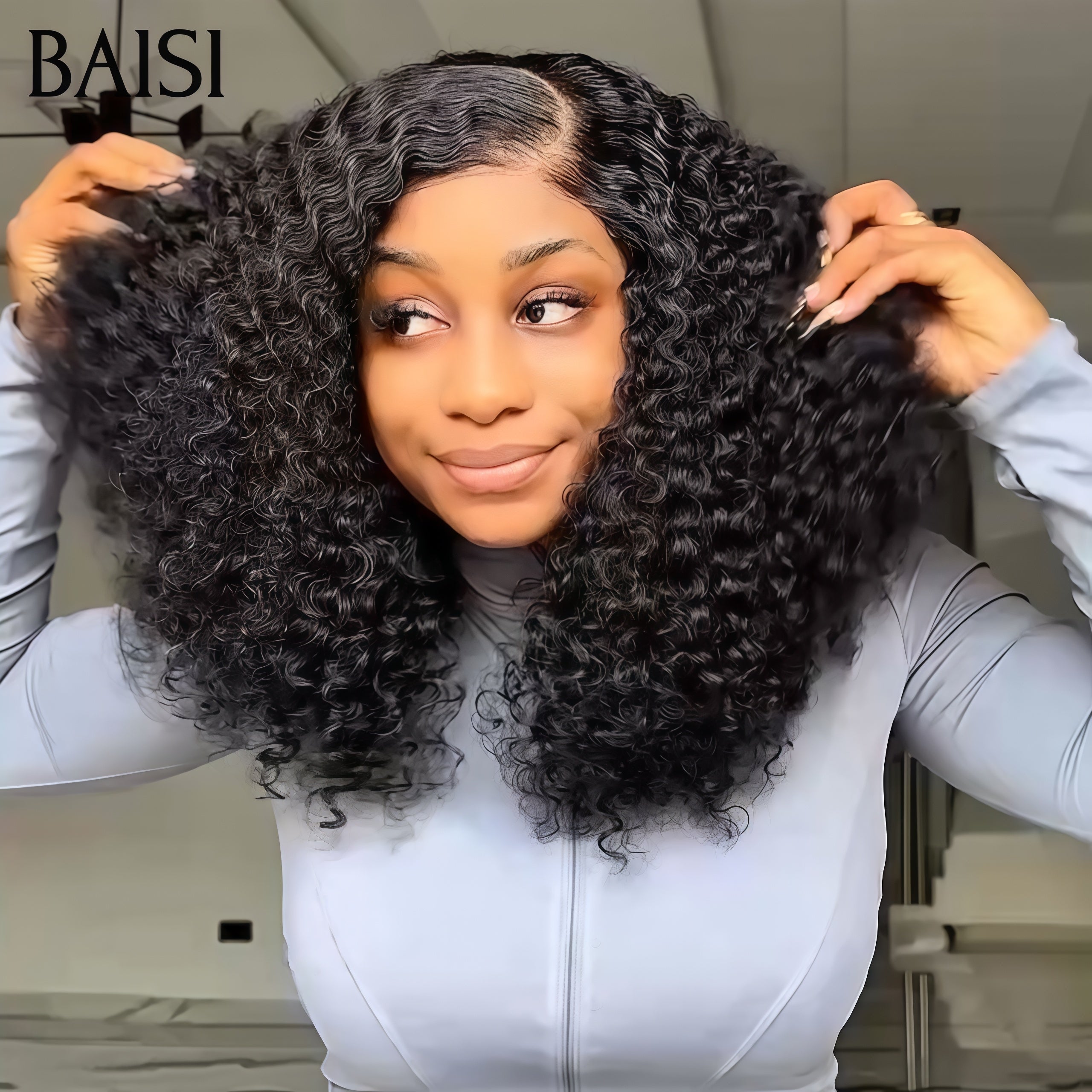 BAISI Luxus-Eierwellen-Perücken mit Pony, hergestellt aus doppelt gezogenem Haar mit natürlichem Mittelscheitel, 300 % Dichte