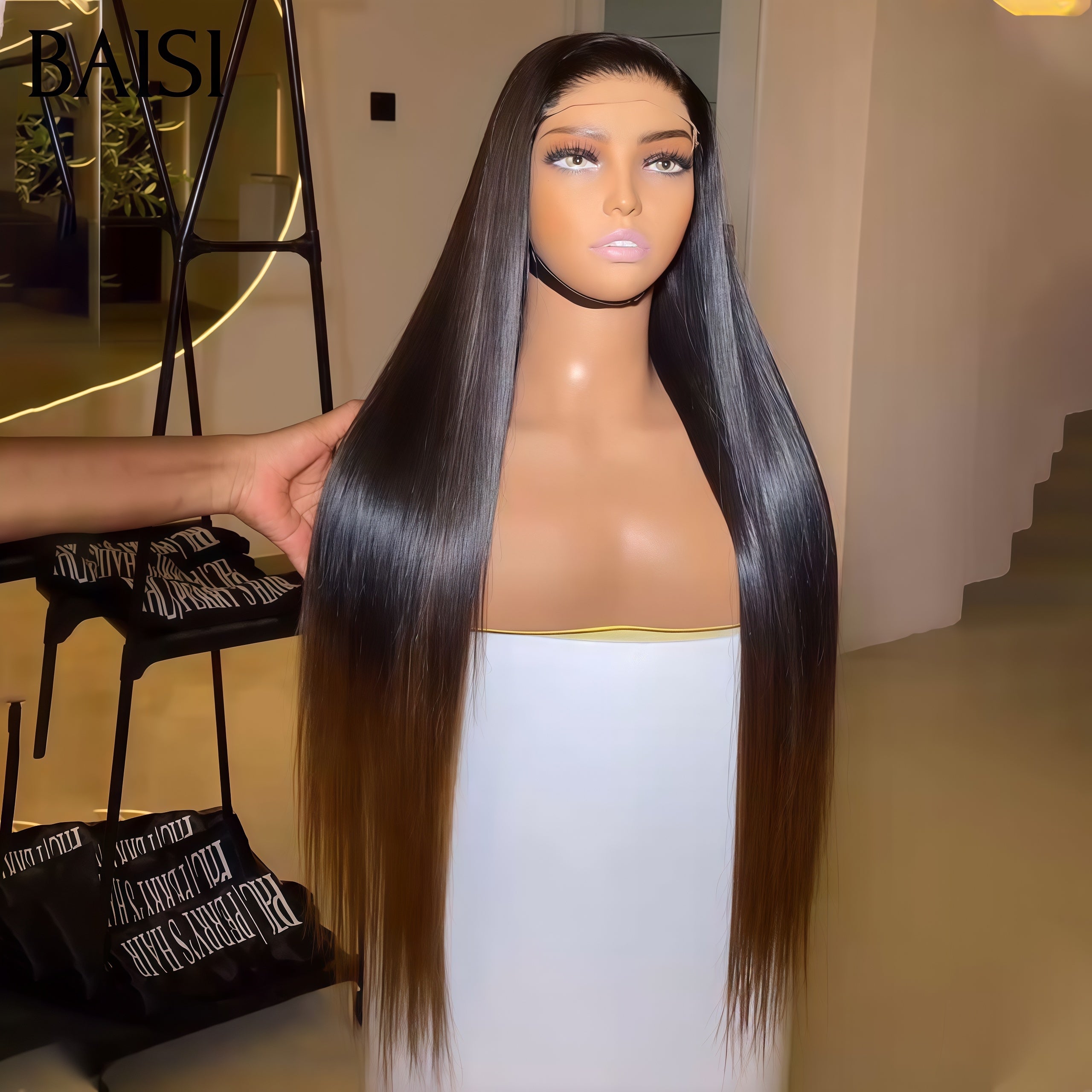 BAISI Offre spéciale 4X4 lace Closure Perruques pour revendre Lisse Marron 20 pouces 120€en 100% vrais cheveux humains