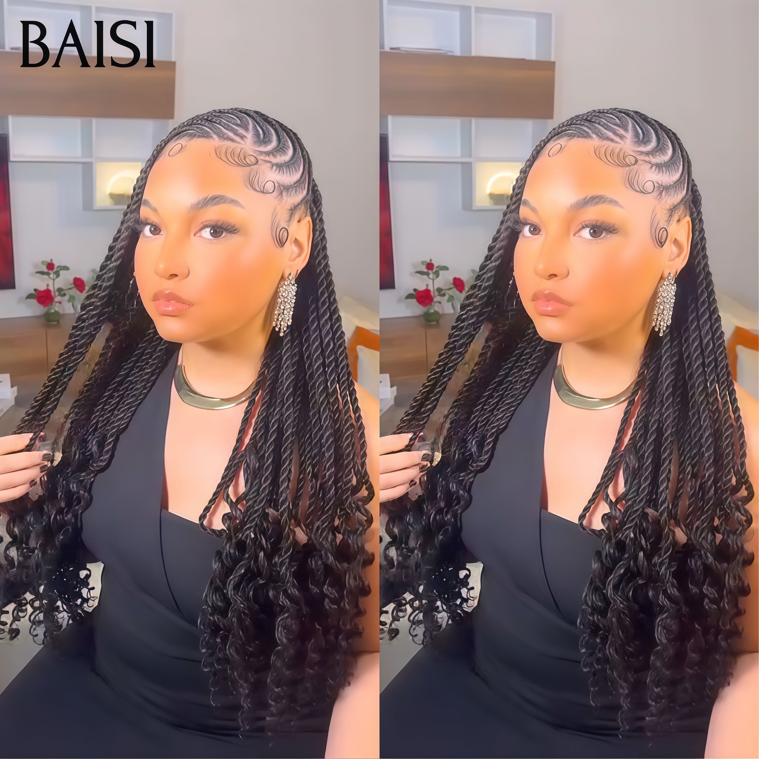 BAISI Perruque Full Lace avec Petite natte NOIR 169€ avec tresses 100% cheveux humains