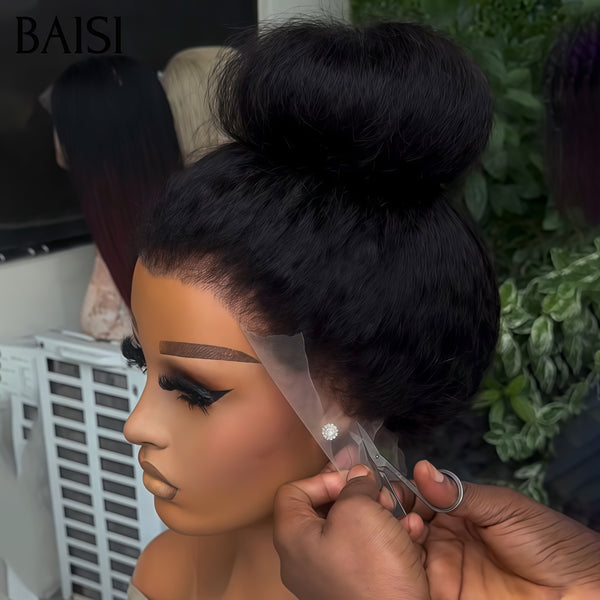 BAISI Perruque 13X4 lace frontal kinky straight chignon 20 pouces 179€ NOIR comme sur la vidéo 100% identique 100% Raw Hair