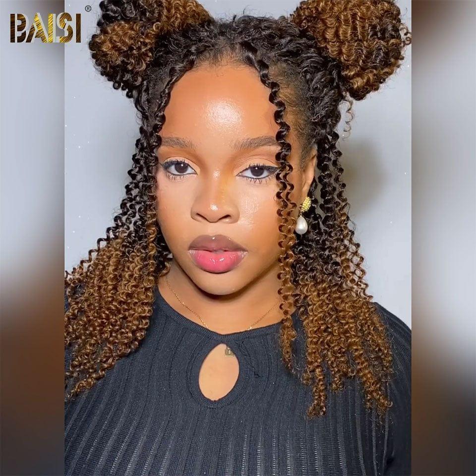 BAISI 13X4 Perruque Curly Wave NOIR Mix marron 1B#30# 18 pouces 189€ 300% Densité en 100% Cheveux Humains
