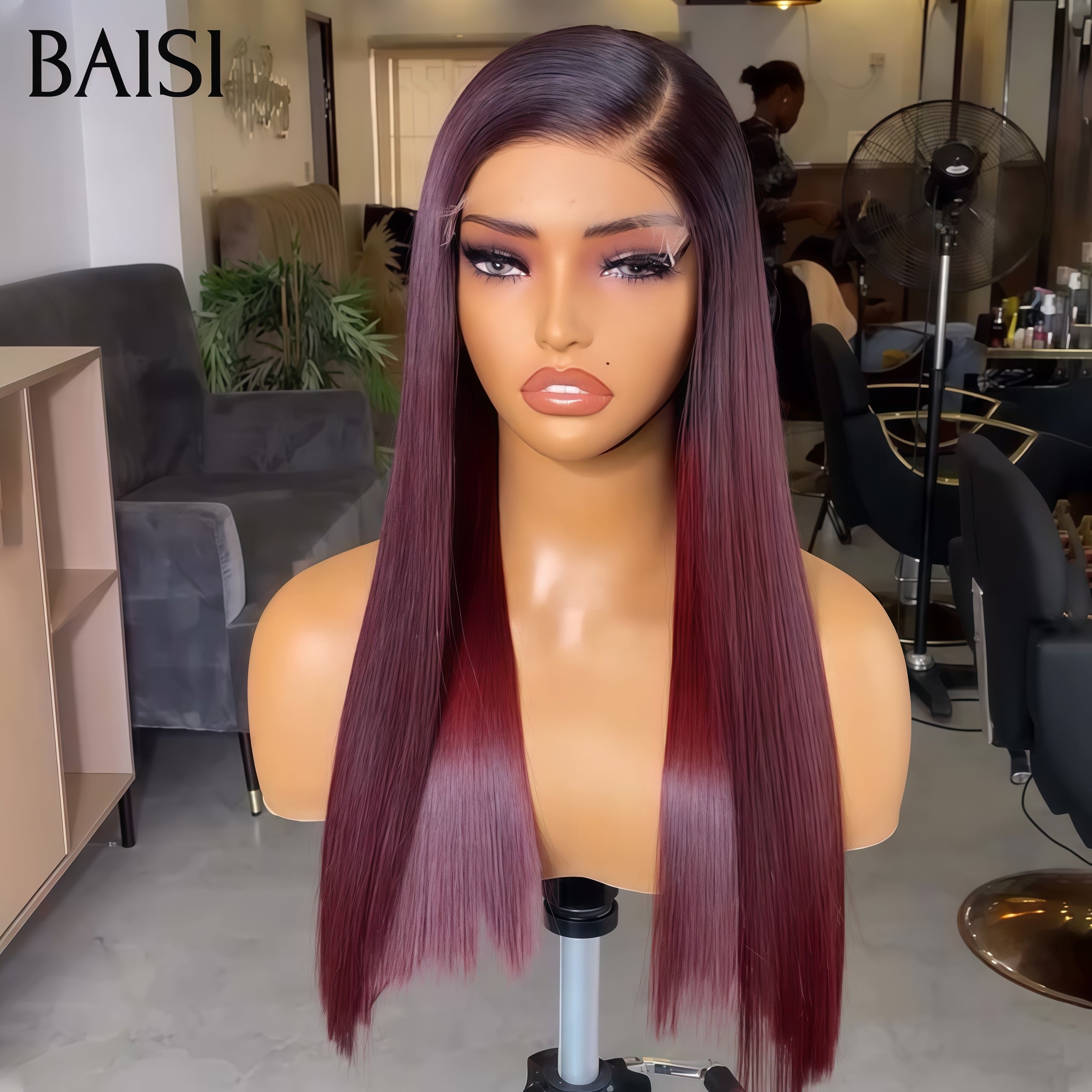BAISI 2X6 lace closure perruque Lisse Haute Qualité en couleur Bordeaux avec racine NOIR 1BT99J# 250% Densité SDD BONE Straight 100% Vietnam Hair