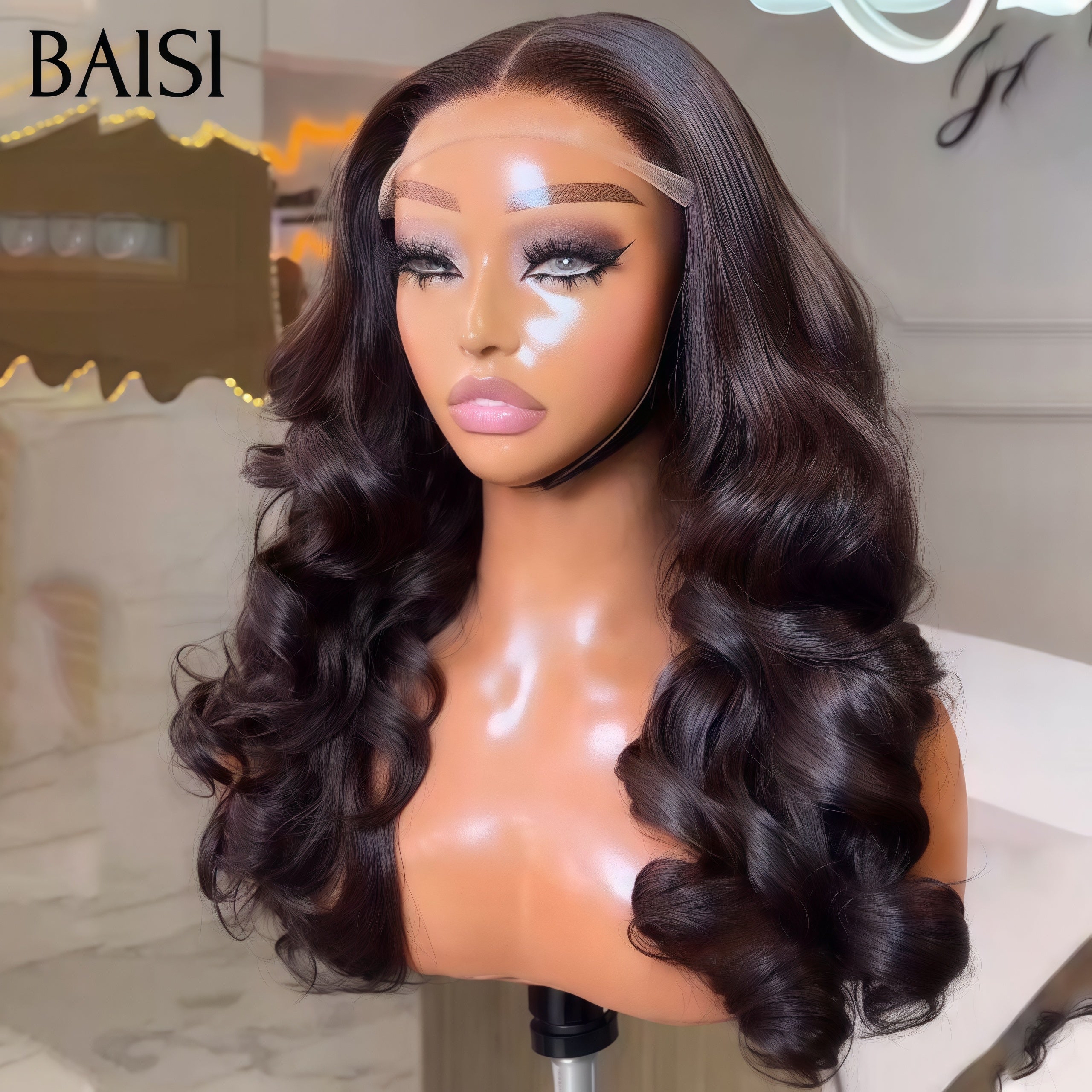 Parrucche di lusso BAISI a forma di uovo con frangia, realizzate con capelli doppiamente stirati con riga centrale naturale, densità del 300%