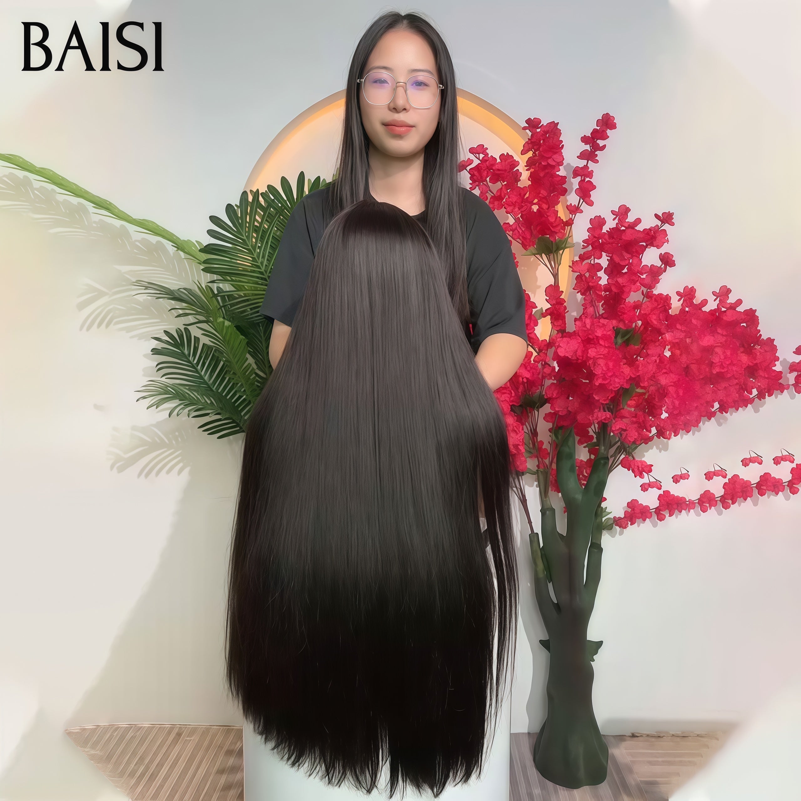 BAISI Promotion 13x4 Lace frontal Perruque NOIR Lisse 26 Pouces +1 FER = 159€ 100% Cheveux Humains