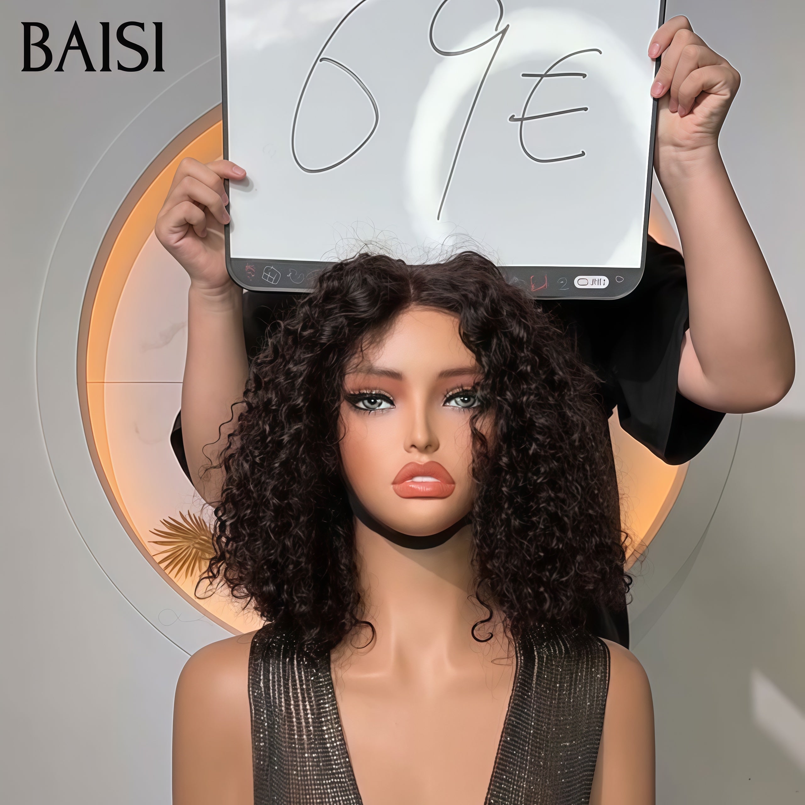 BAISI 13x4 leimlose lockige Bob-Perücke in Schwarz, 8-14 Zoll Spitzenfront, leicht zu tragen, 100 % Echthaar